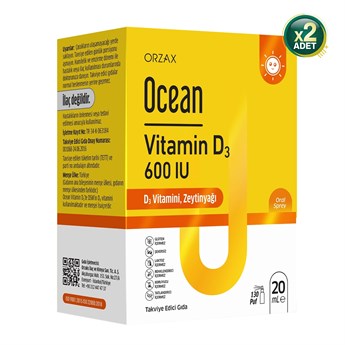 Orzax Ocean Vitamin D3 600 Iu Sprey 20 ml 2 Adet Takviye Edici Gıda