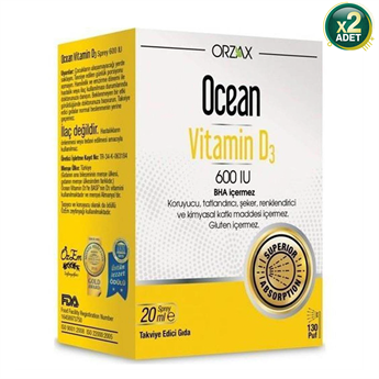 Orzax Ocean Vitamin D3 600 IU Sprey 20 ml 2 Adet