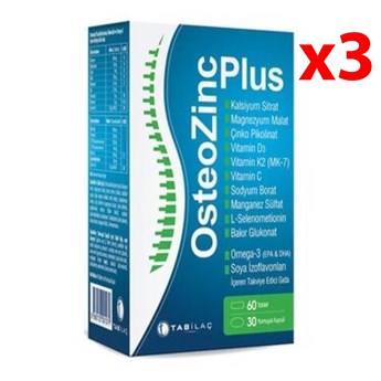 OsteoZinc Plus 30 Kapsül ve 60 Tablet - 3 Adet (90 Kapsül + 180 Tablet) - Dezenfektan Hediyeli (%72 Alkol)
