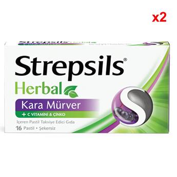 Strepsils Herbal Kara Mürver 16 Pastil 2li Paket - Karadut