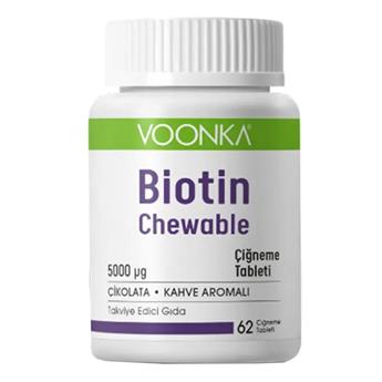 Voonka Biotin Chewable 5000 mcg Vitamin B7 İçeren Çikolata Kahve Aromalı 60 Tablet