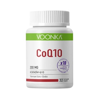 Voonka CoQ10 200 mg Koenzim Q10, E Vitamini İçeren, 30 Yumuşak Kapsül Takviye Edici Gıda