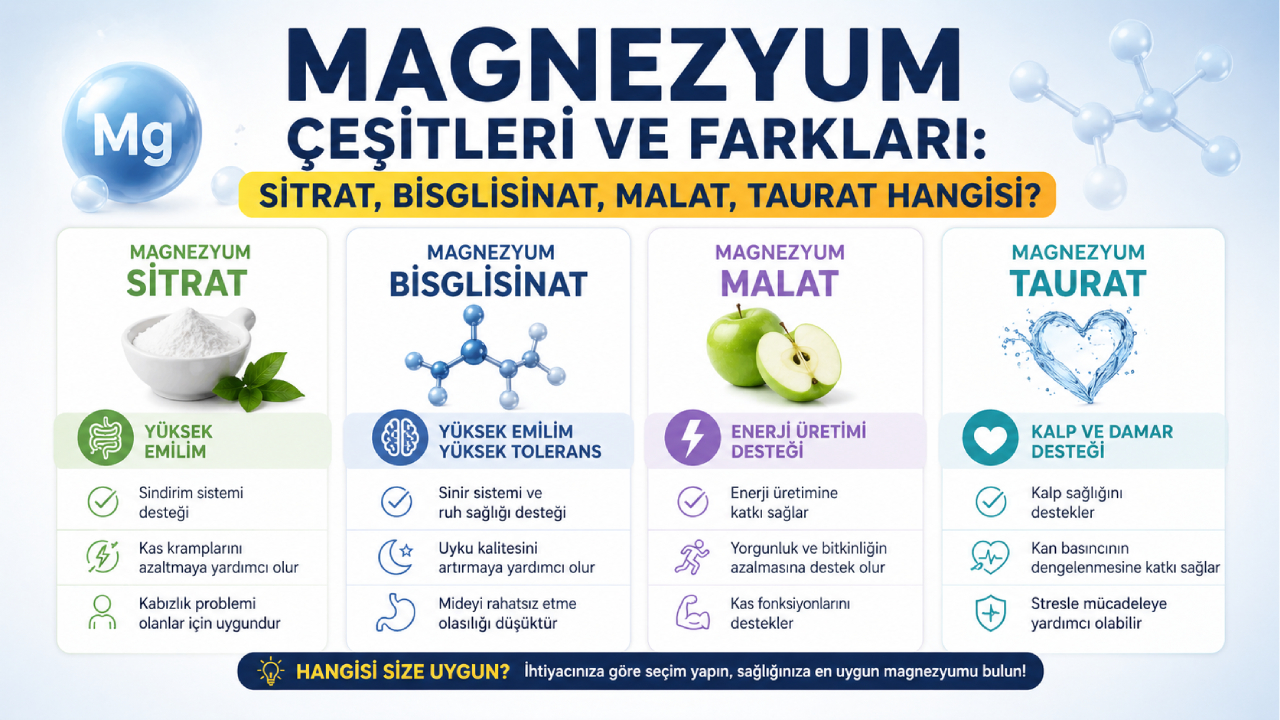 Magnezyum Çeşitleri ve Farkları: Sitrat, Bisglisinat, Malat, Taurat Hangisi?