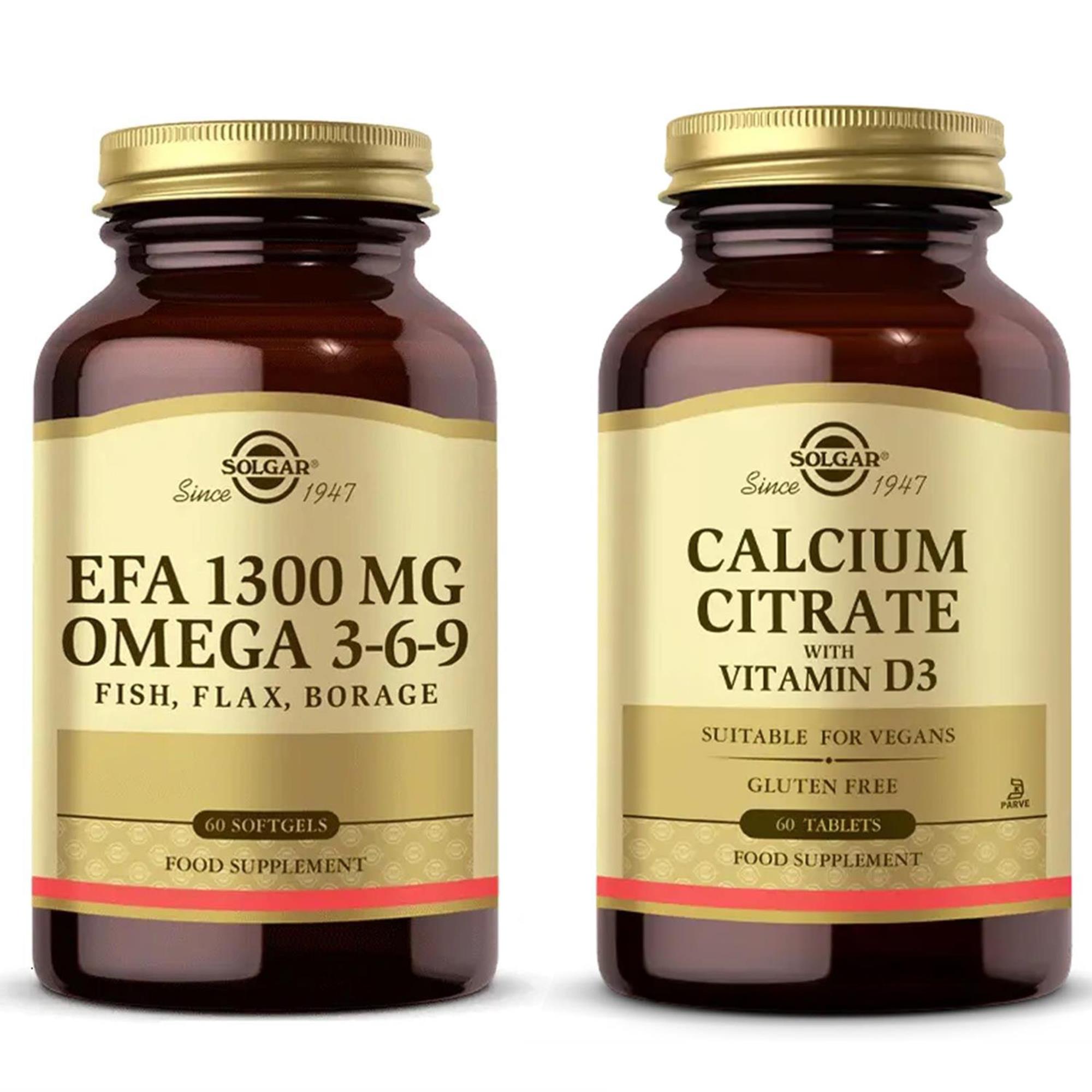  Solgar Efa 1300 Mg Omega 3-6-9 60 Softgel+ Calcium Citrate With Vitamin D 3 60 Tablet