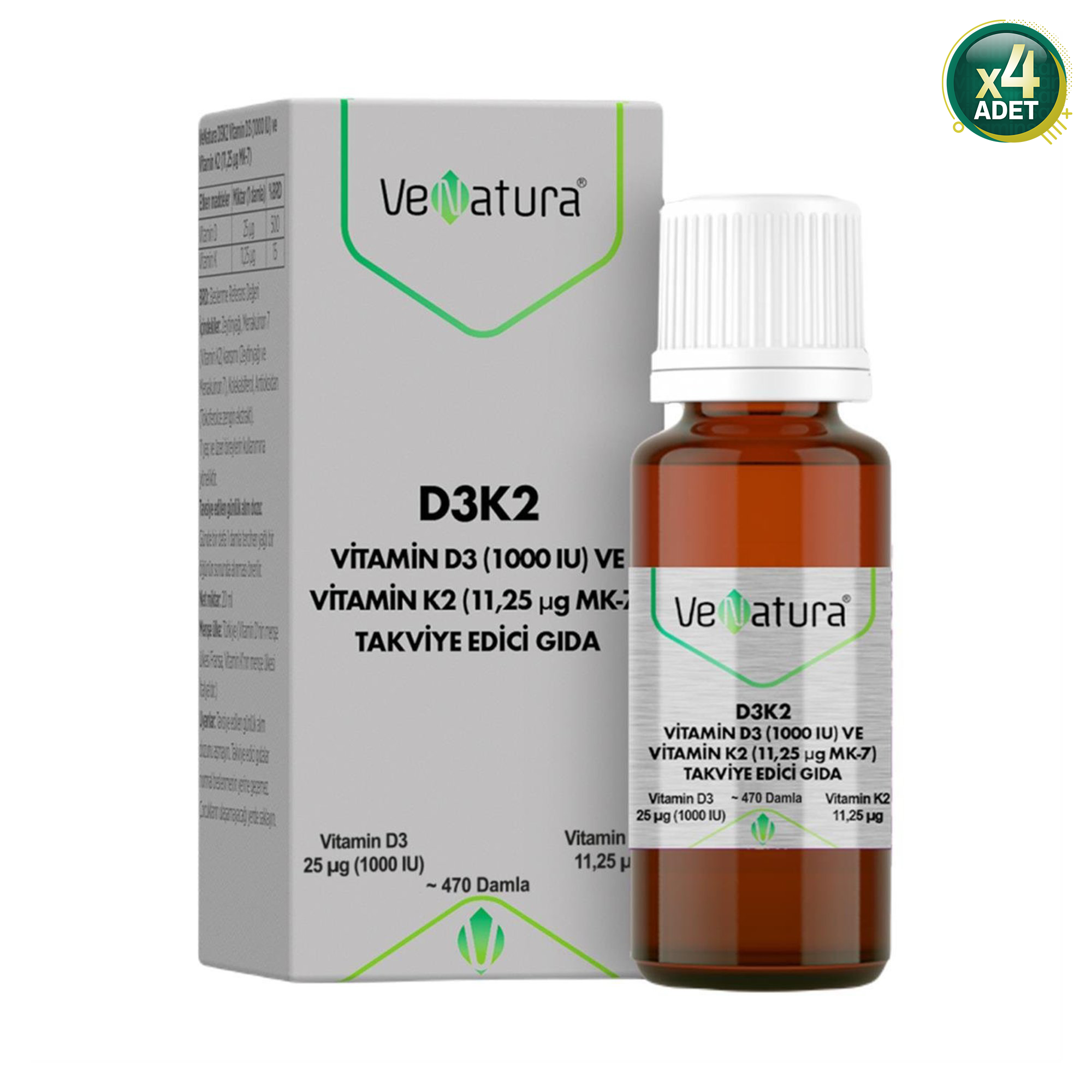 Venatura D3K2 Vitamin Damla 20 ml 4 Adet