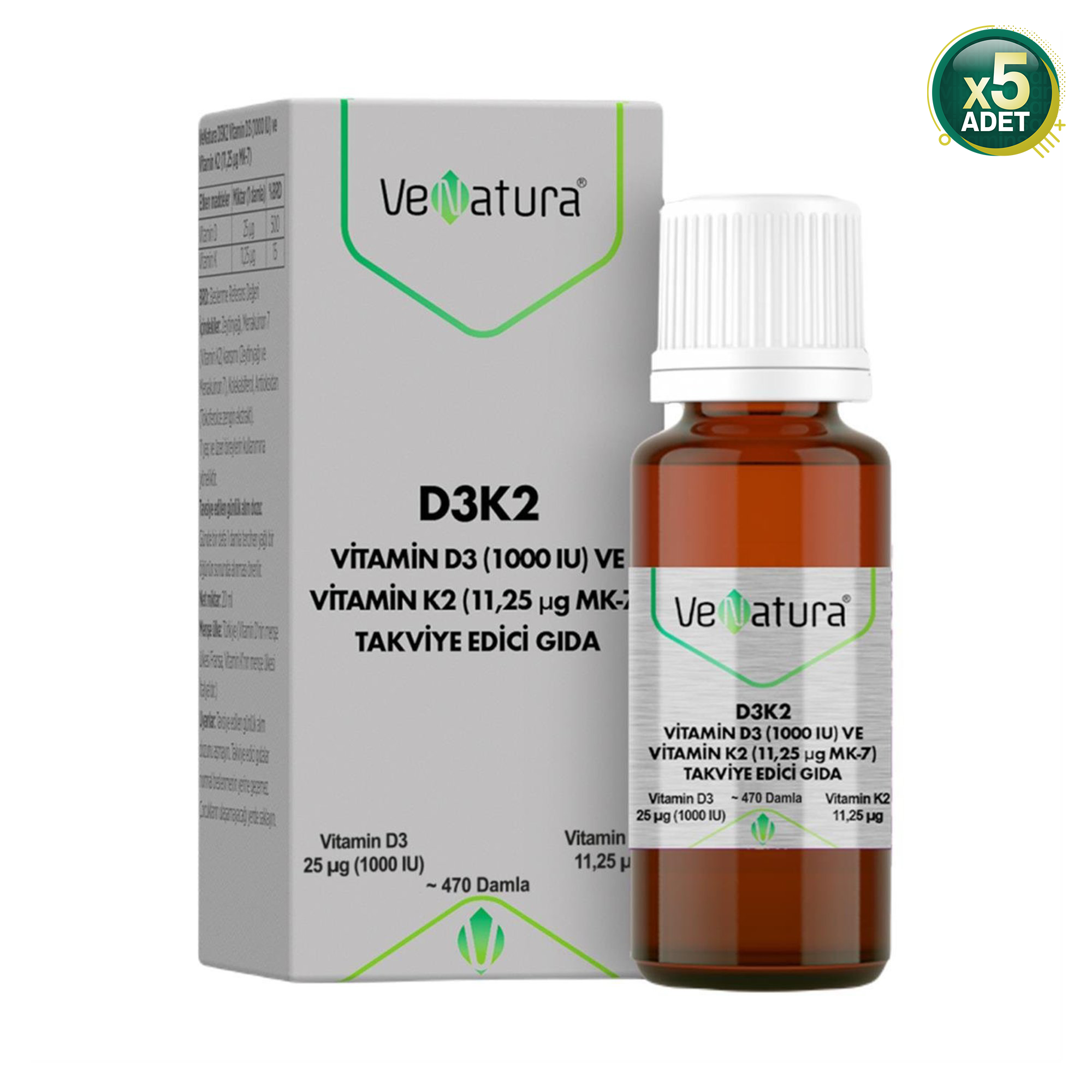  Venatura D3K2 Vitamin Damla 20 ml 5 Adet