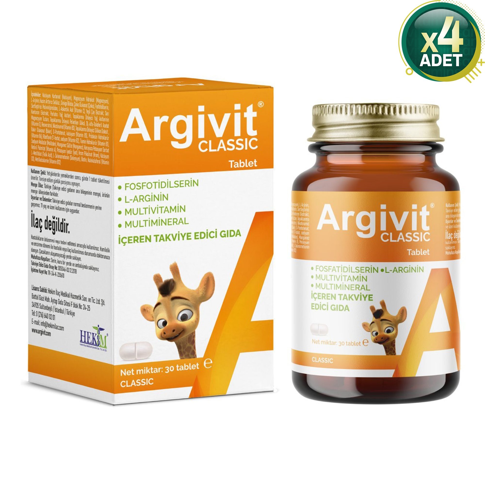 Argivit Classic 30 Tablet 4 Adet (Ilaç Kutusu Hediyeli)