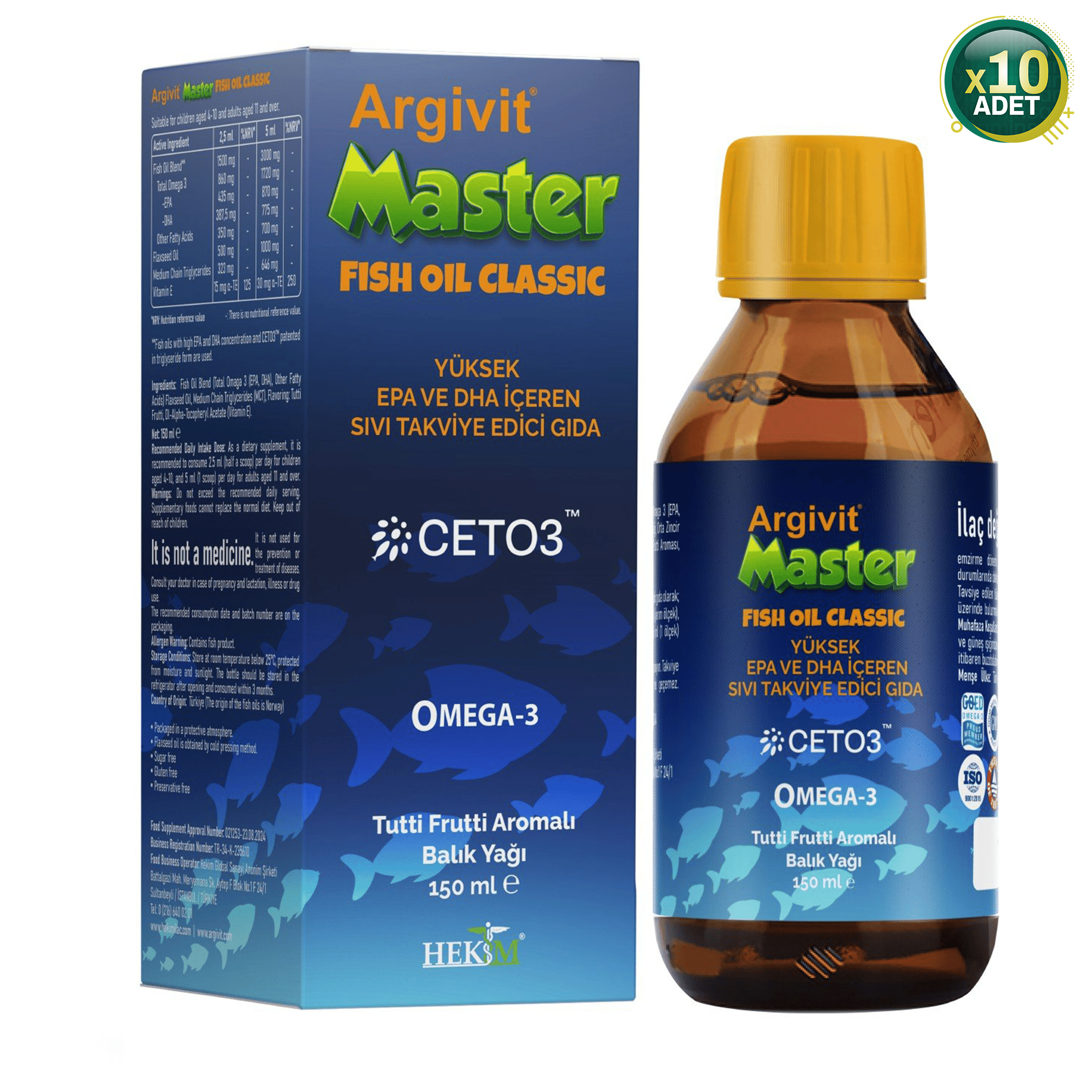 Argivit Master Fish Oil Classic Balık Yağı 150 ml 10 Adet