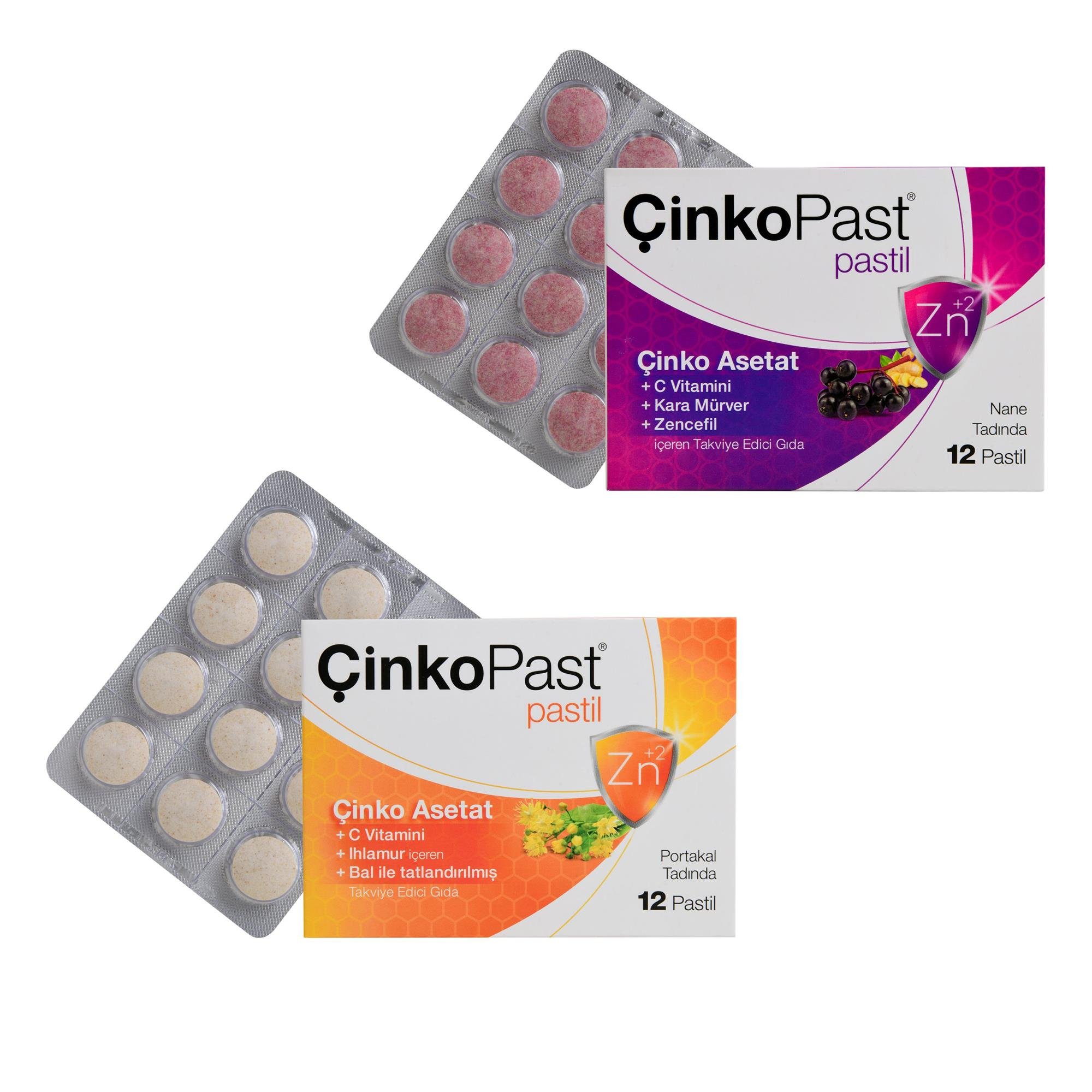 Çinkopast Ihlamur & Bal Ve Zencefil & Karamürver Iyonize Çinko Asetat Pastil 2'Li Set 24 Adet