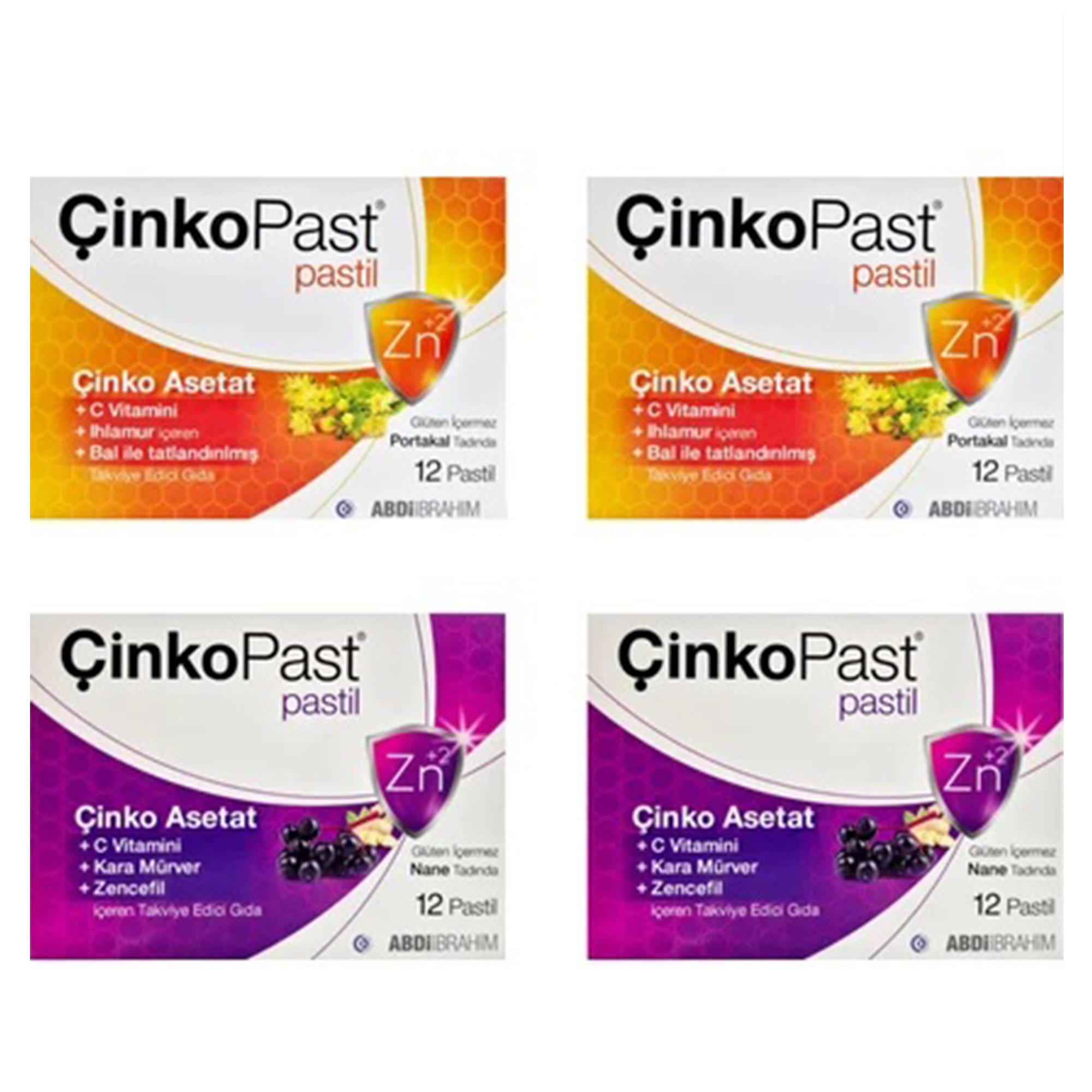 Çinkopast Ihlamur & Bal ve Zencefil & Karamürver Iyonize Çinko Asetat Pastil 4'lü Set 48 Adet