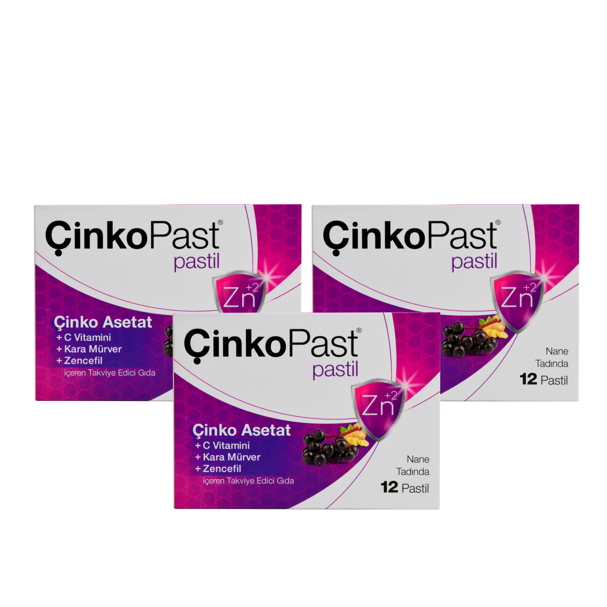 Çinkopast Nane Zencefil Kara Mürver Pastil 12 li 3 Adet