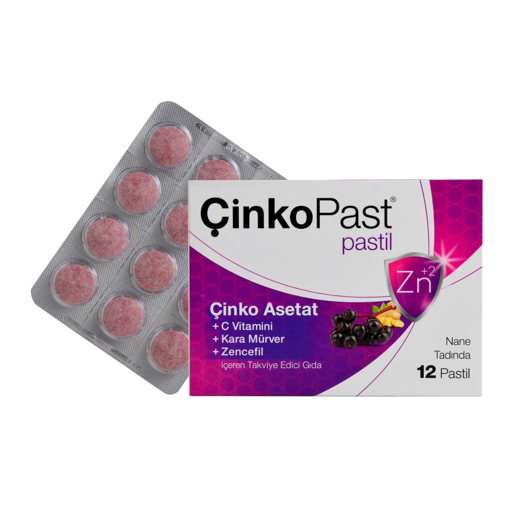 Çinkopast Nane Zencefil Kara Mürver Pastil 12 li