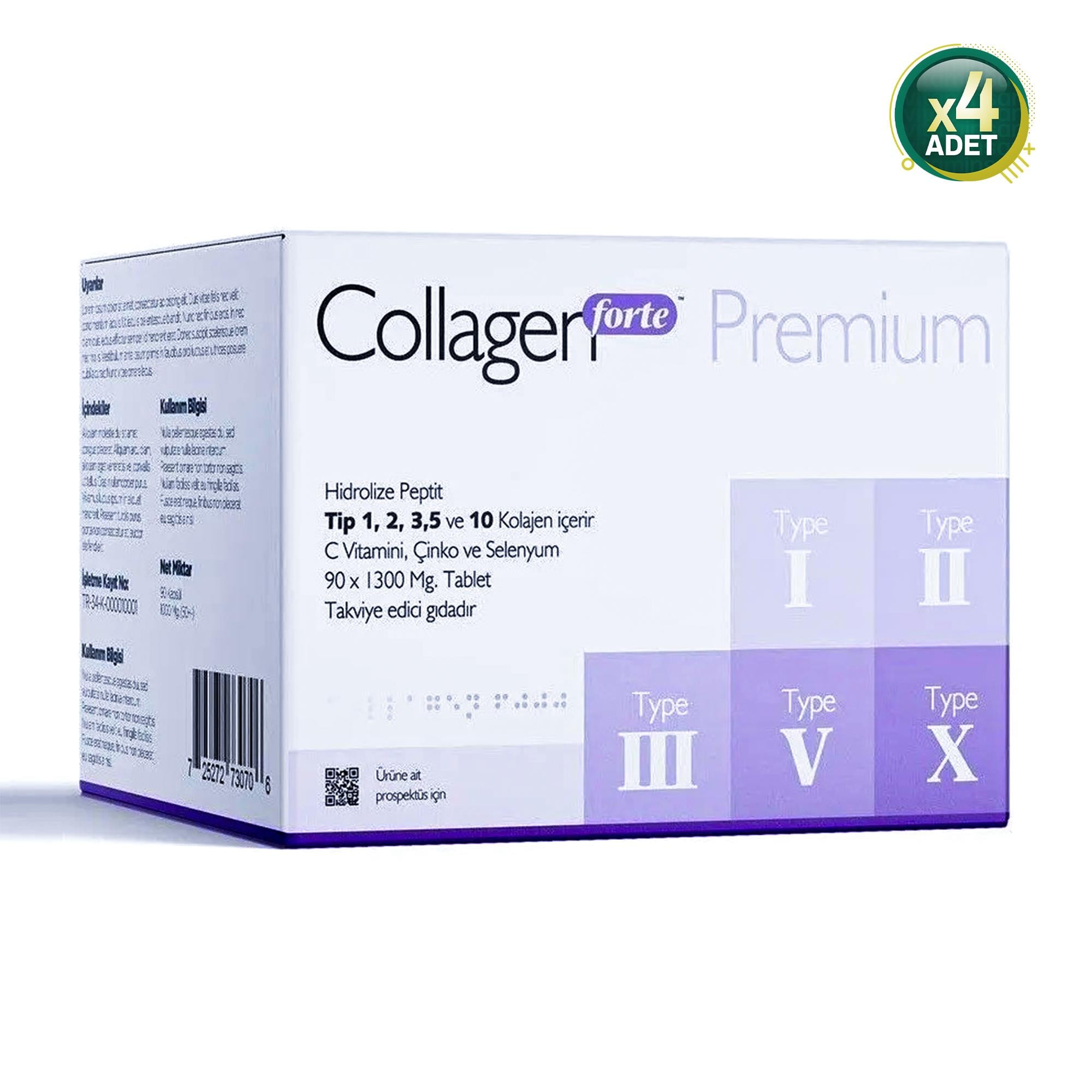 Collagen Forte Platinum Premium 5 Tip Kolajen 90 Tablet 4'lü