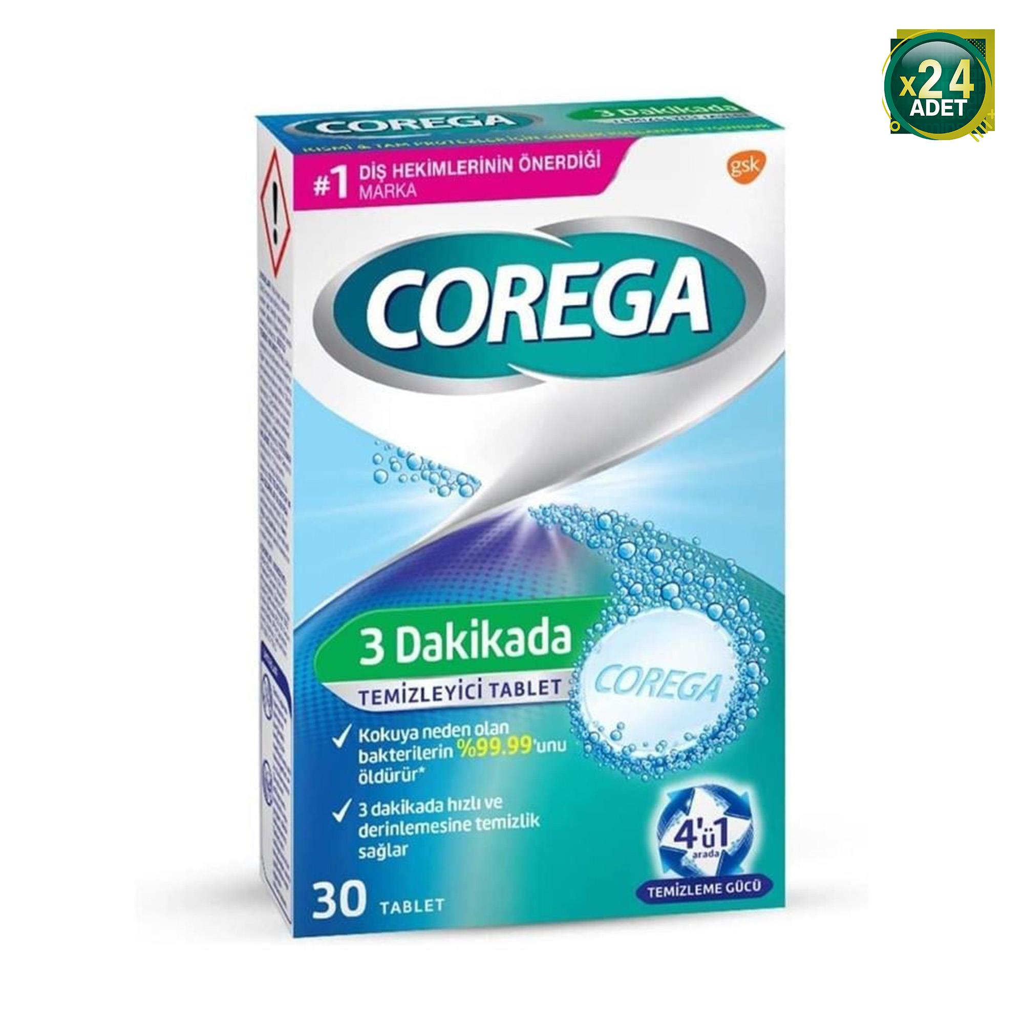Corega 3 Dakikada Temizleyici 30 Tablet 24 Adet