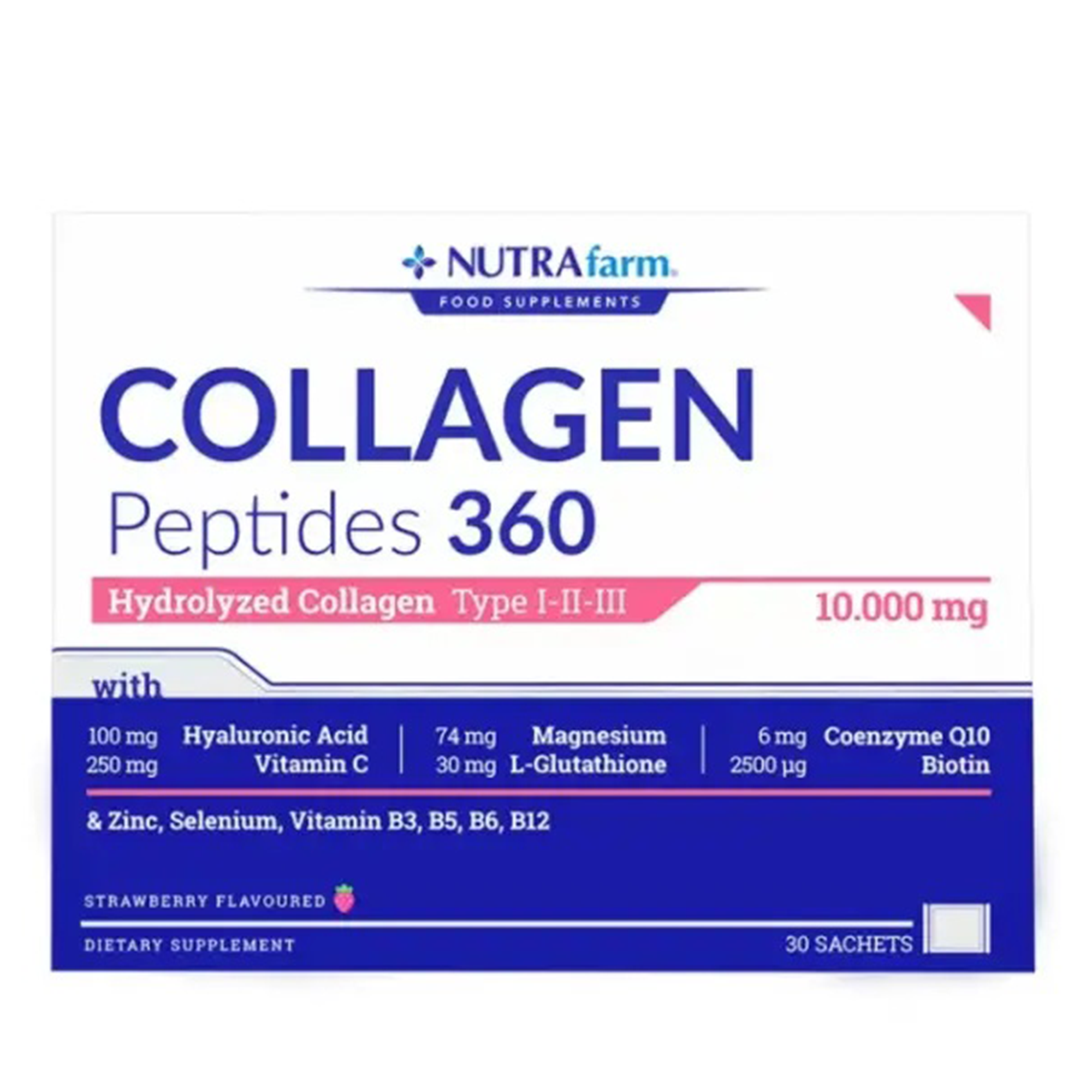 Dermoskin NutraFarm Collagen Peptides 360 Tip 1-2-3 Çilek Aromalı 30 Saşe