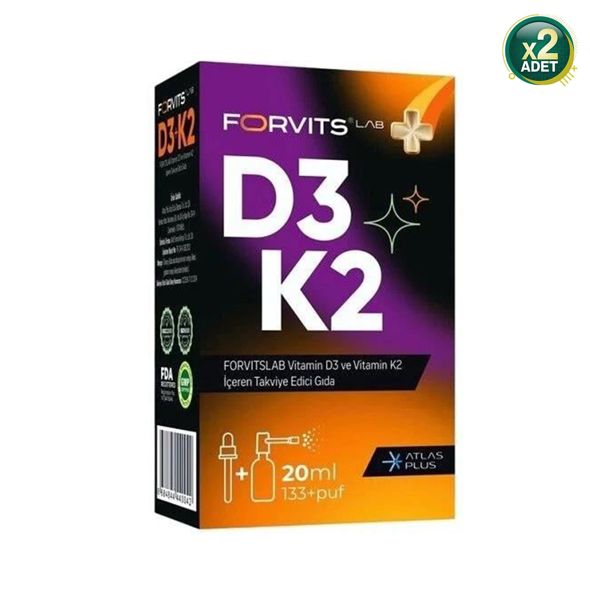 Forvits Lab D3K2 Sprey 20 ml 2 Adet