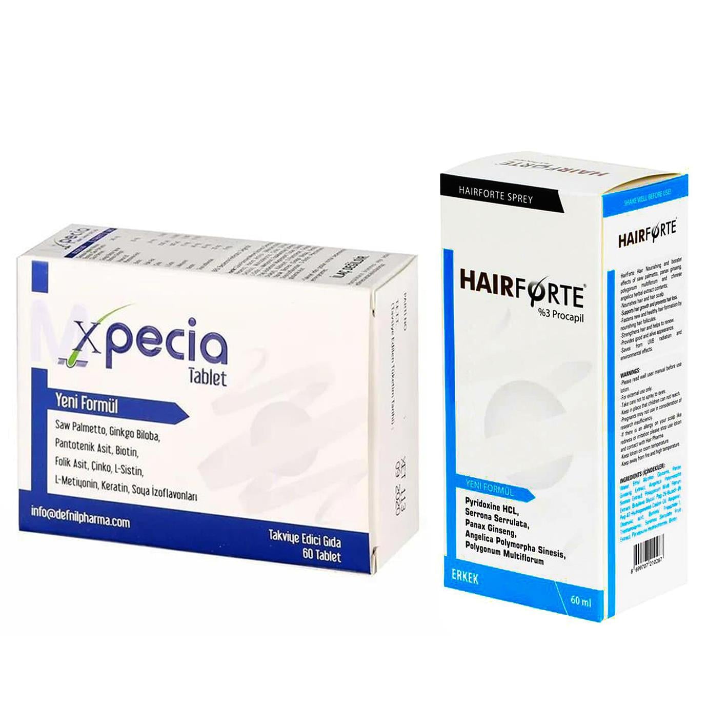 Hairforte Xpecia 60 Tablet + Hairforte Sprey Erkek Set