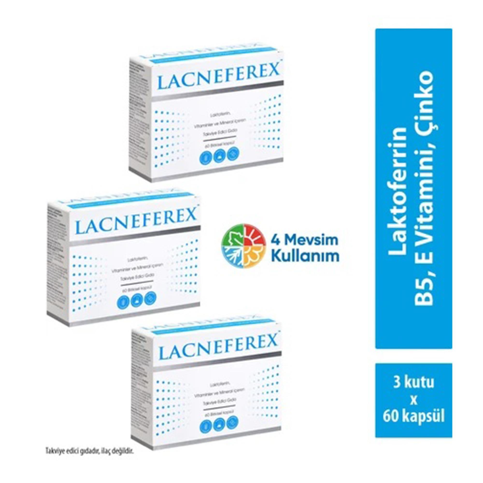 Imuneks Farma Lacneferex™ Laktoferrin, Vitaminler ve Mineral Içeren Takviye Edici Gıda 60 Kapsül x 3 Adet