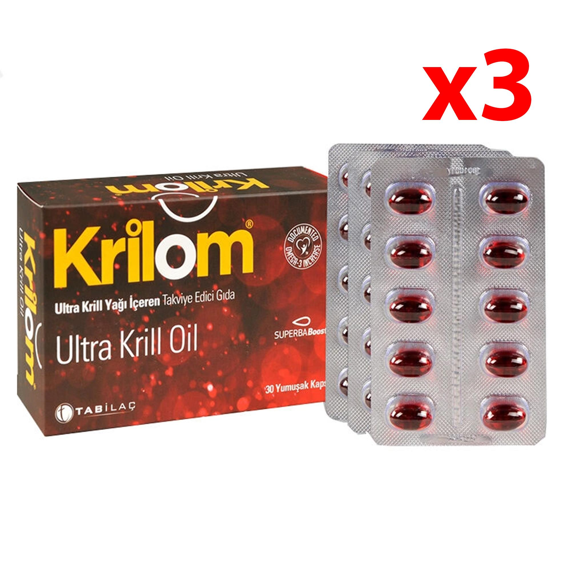 Krilom Ultra Krill Oil Takviye Edici Gıda 30 Yumuşak Kapsül 3 Adet