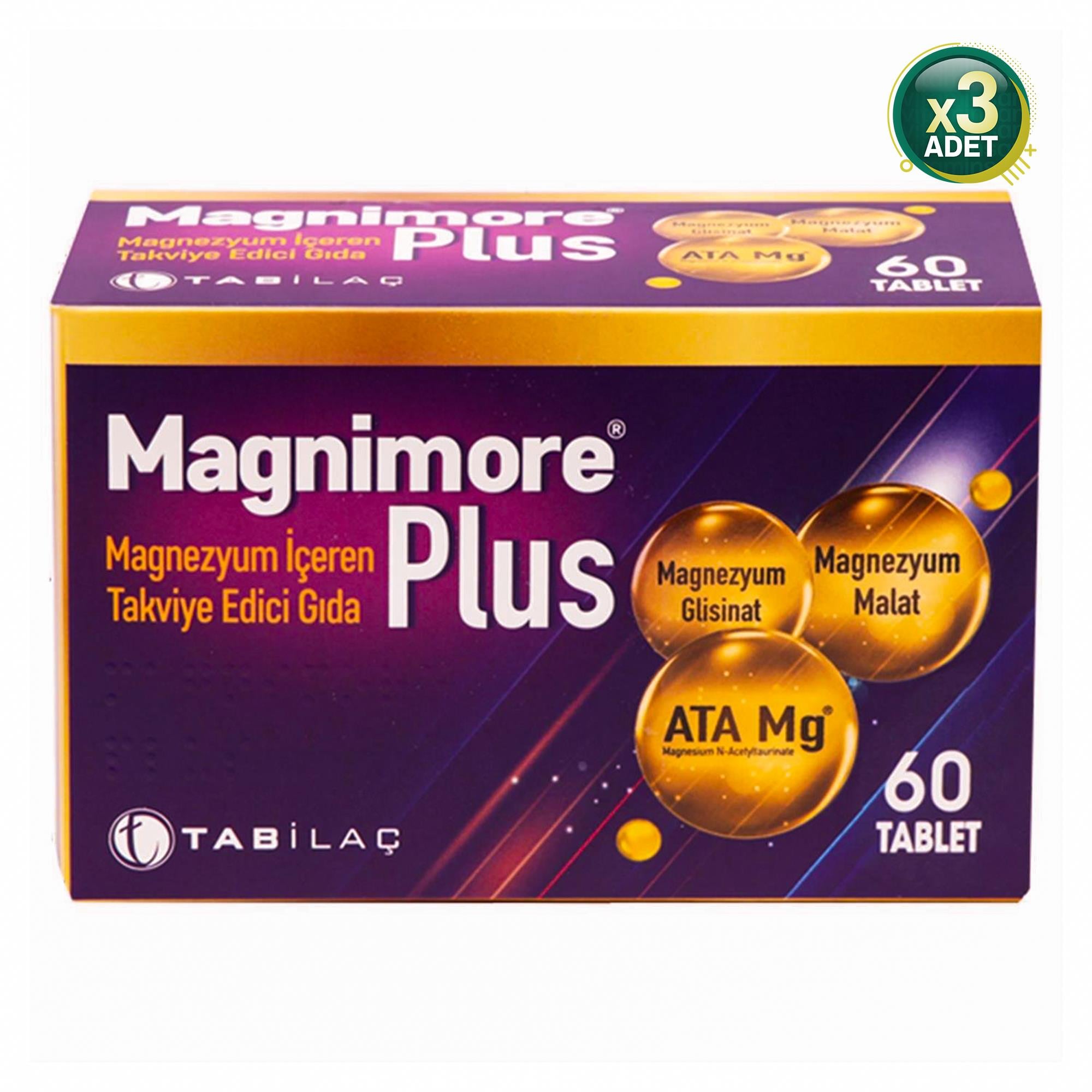 Magnimore Plus Magnezyum İçeren Takviye Edici Gıda 60 Kapsül 3 Adet