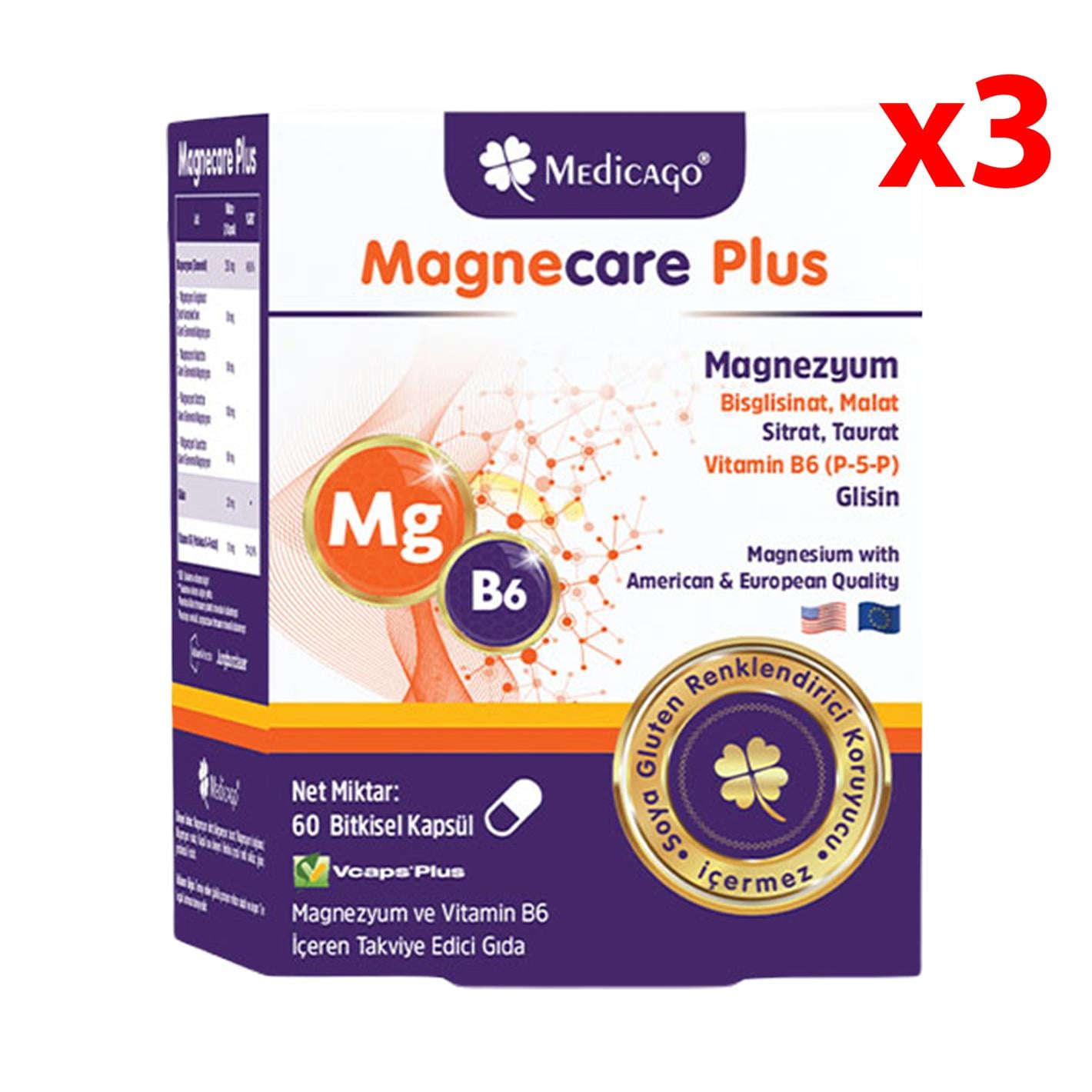Medicago Magnecare Plus 60 Kapsül 3 Adet