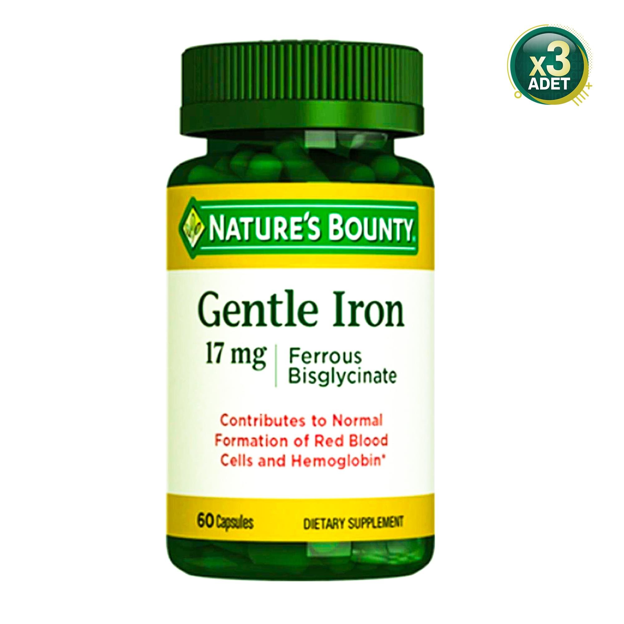 Nature's Bounty Gentle Iron 17 mg 60 Kapsül 3 Adet