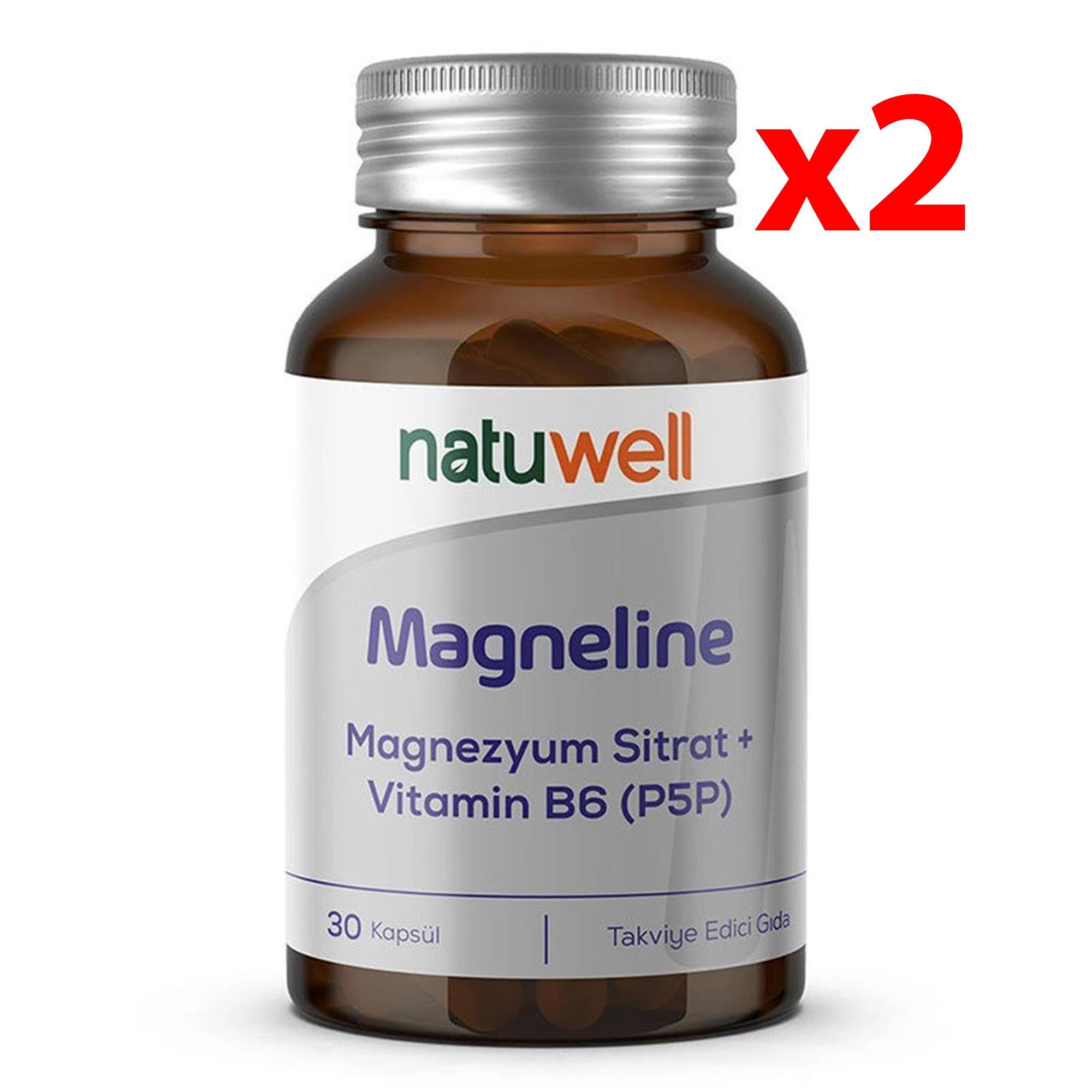 Natuwell Magneline Magnezyum Sitrat P5P - Vitamin B6 30 Kapsül 2 Adet