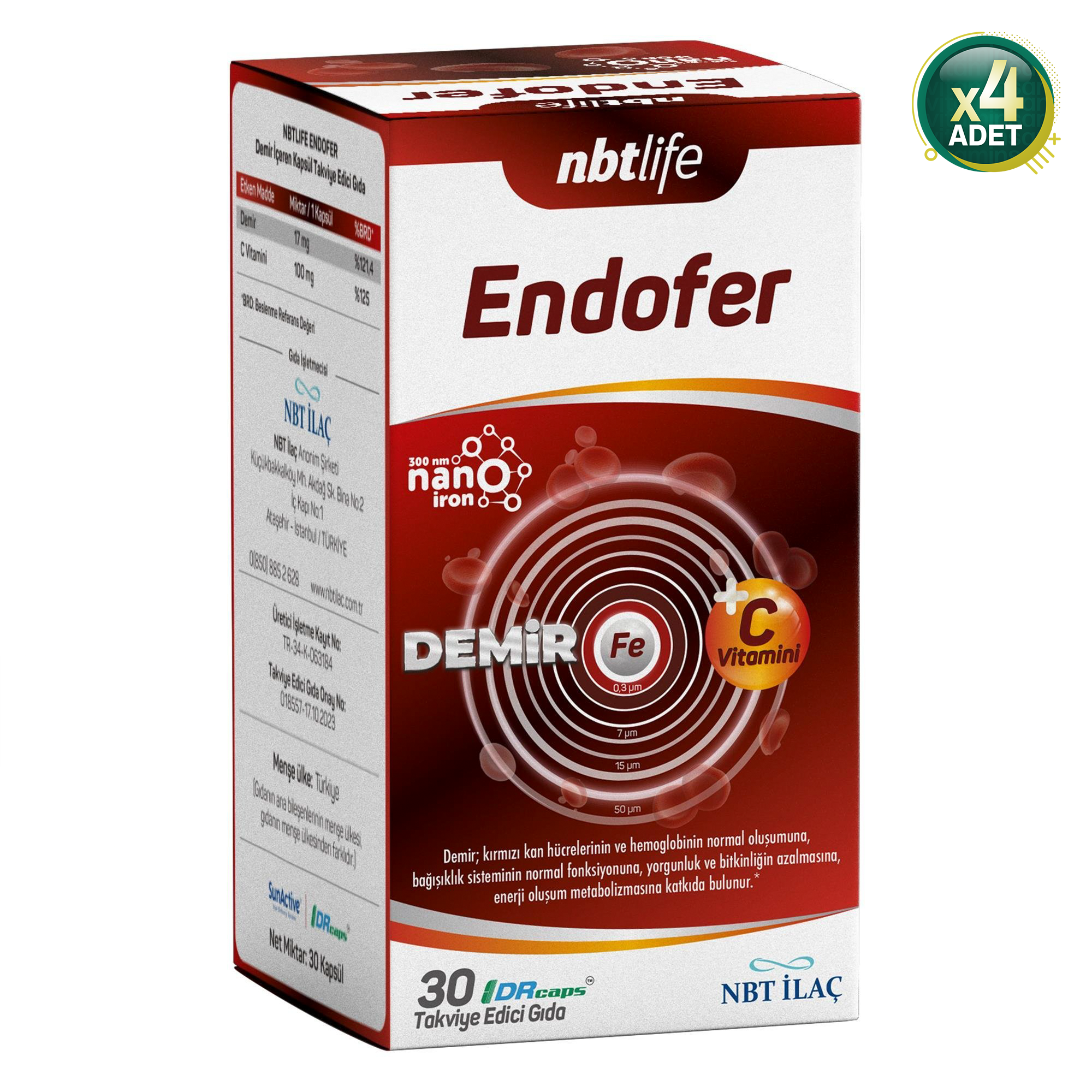 Nbt Life Endofer Takviye Edici Gıda 30 Kapsül 4 Adet