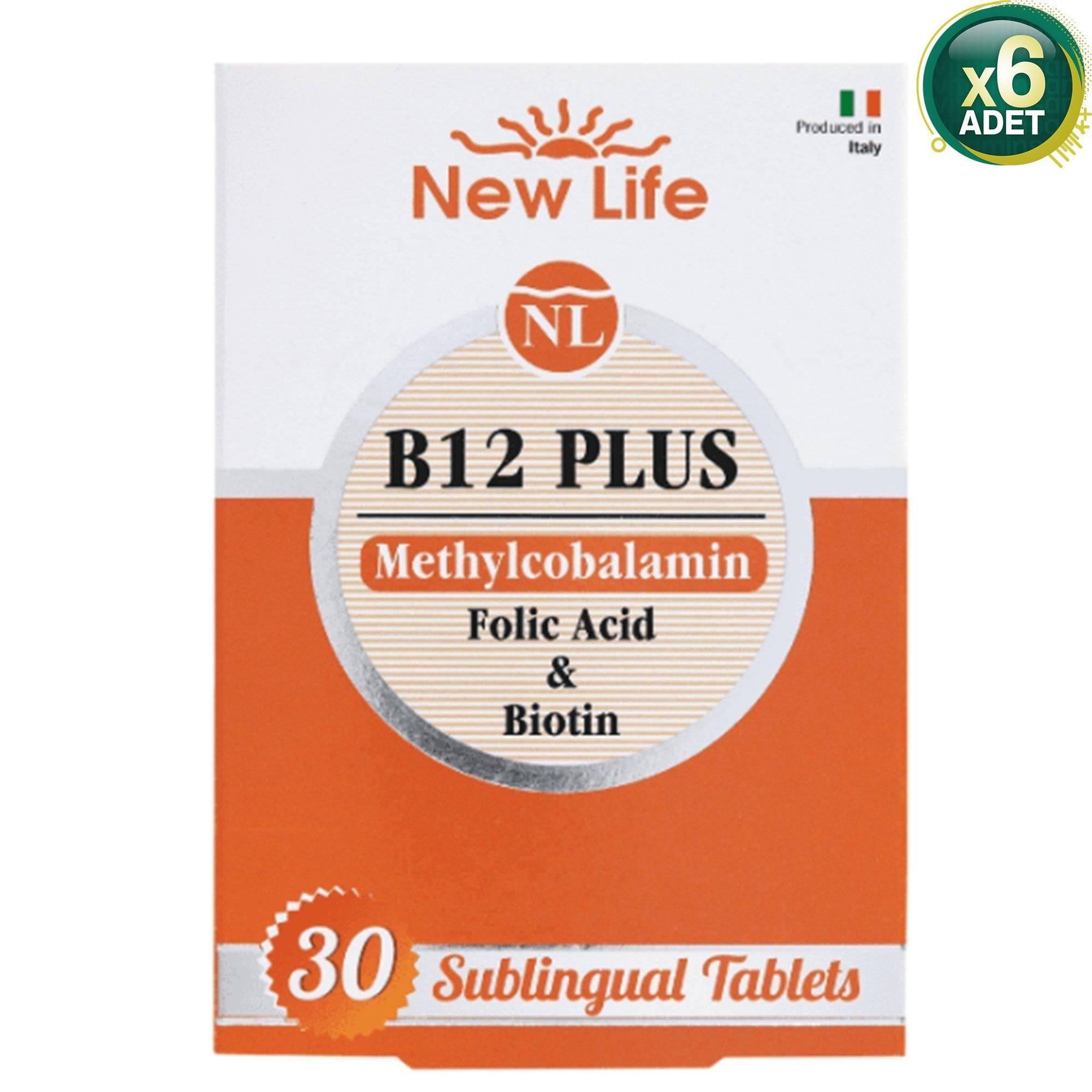 New Life B12 Plus Methylcobalamin, Folic Acid, Biotin, 30 Dilaltı Tablet, 6 Kutu