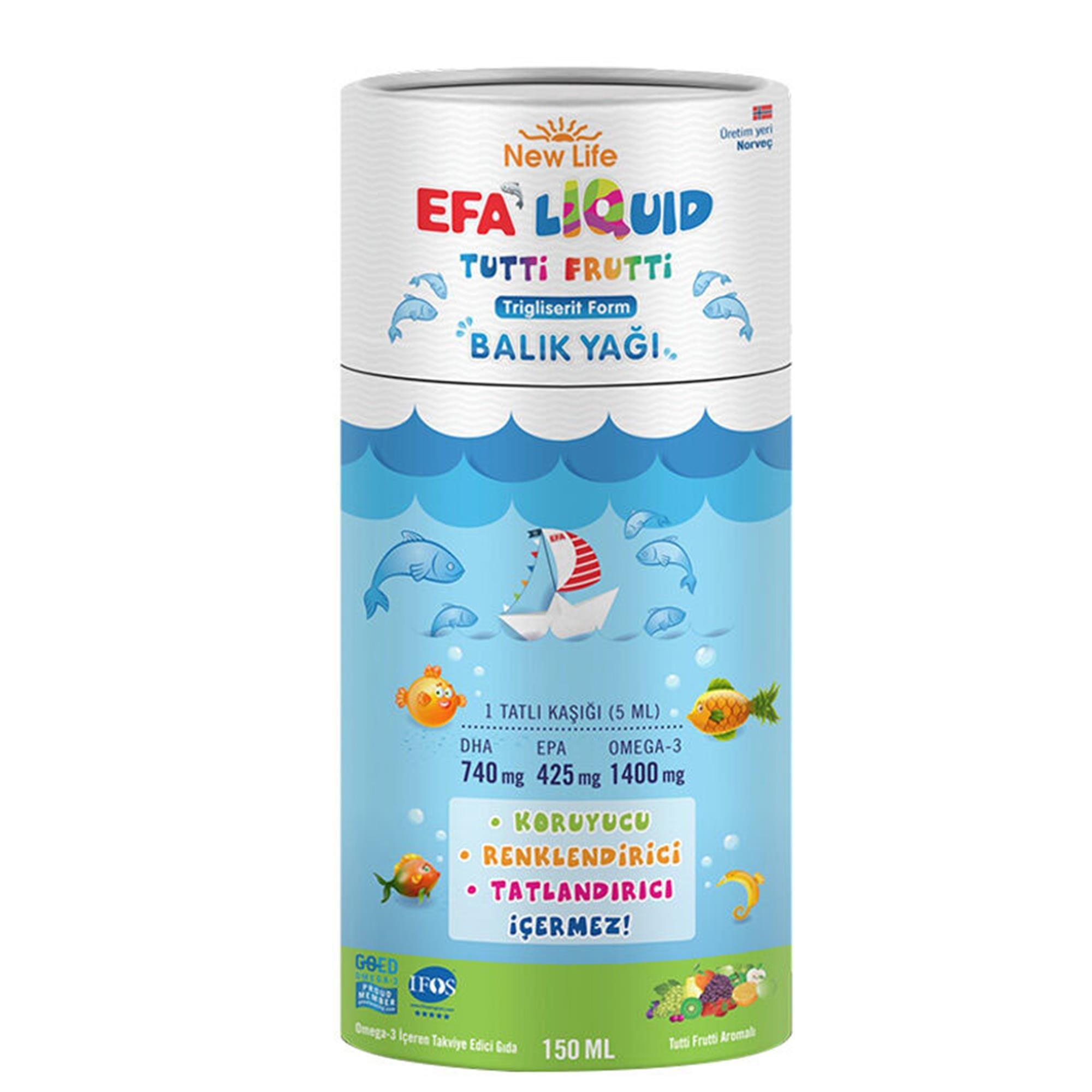 New Life Efa Liquid Orange Balık Yağı 150 ml - 1400mg Omega 3 - 740mg DHA - 425mg EPA