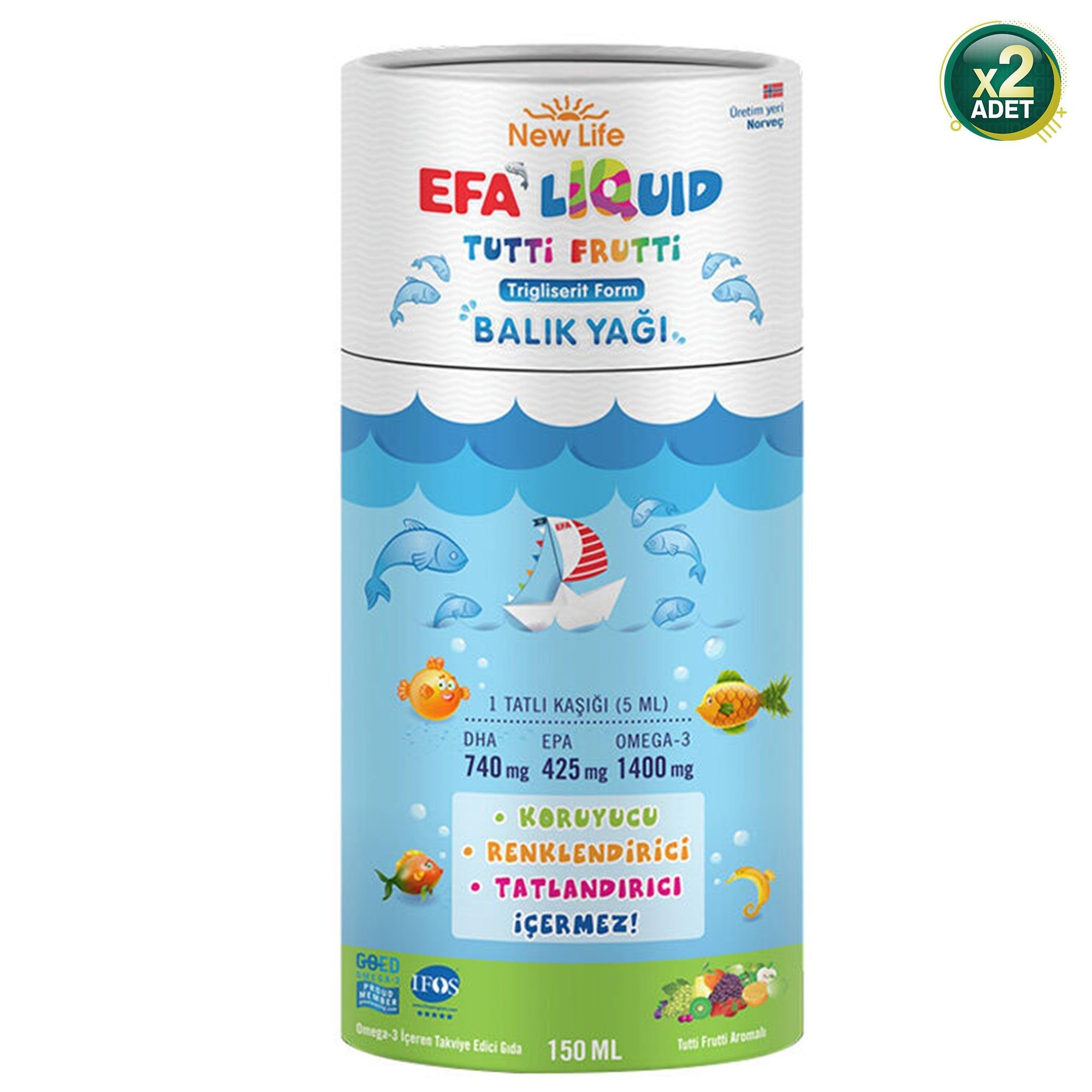 New Life Efa Liquid Tutti Frutti Balık Yağı Şurubu 150 Ml 2 Adet