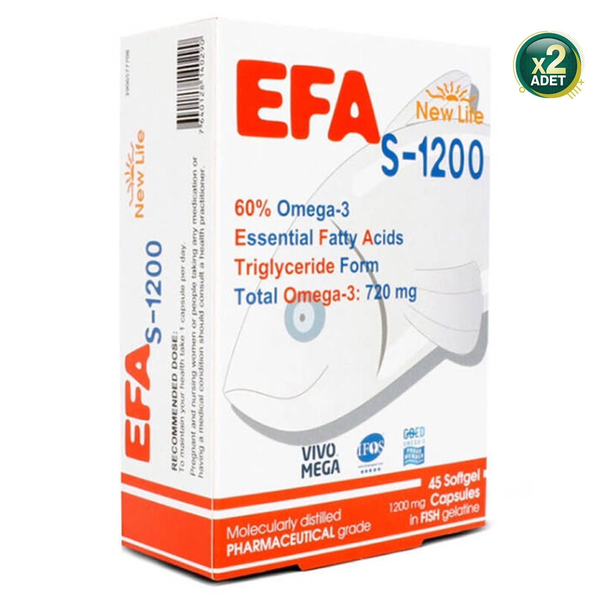 New Life EFA S-1200 Omega 3 Balık Yağı 45 Kapsül 2'li