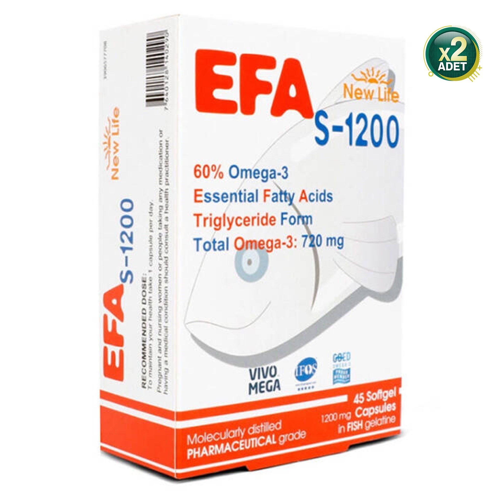 New Life EFA S-1200 Omega 3 Balık Yağı 45 Kapsül 2'li