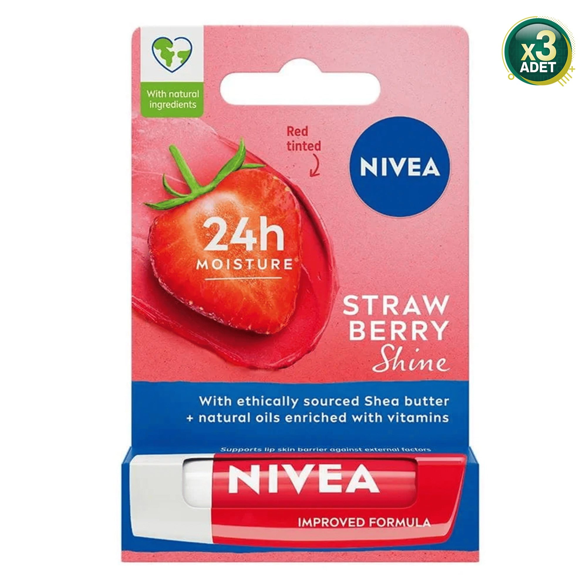 Nivea Çilek Dudak Bakım Kremi 4,8 gr 3 Adet
