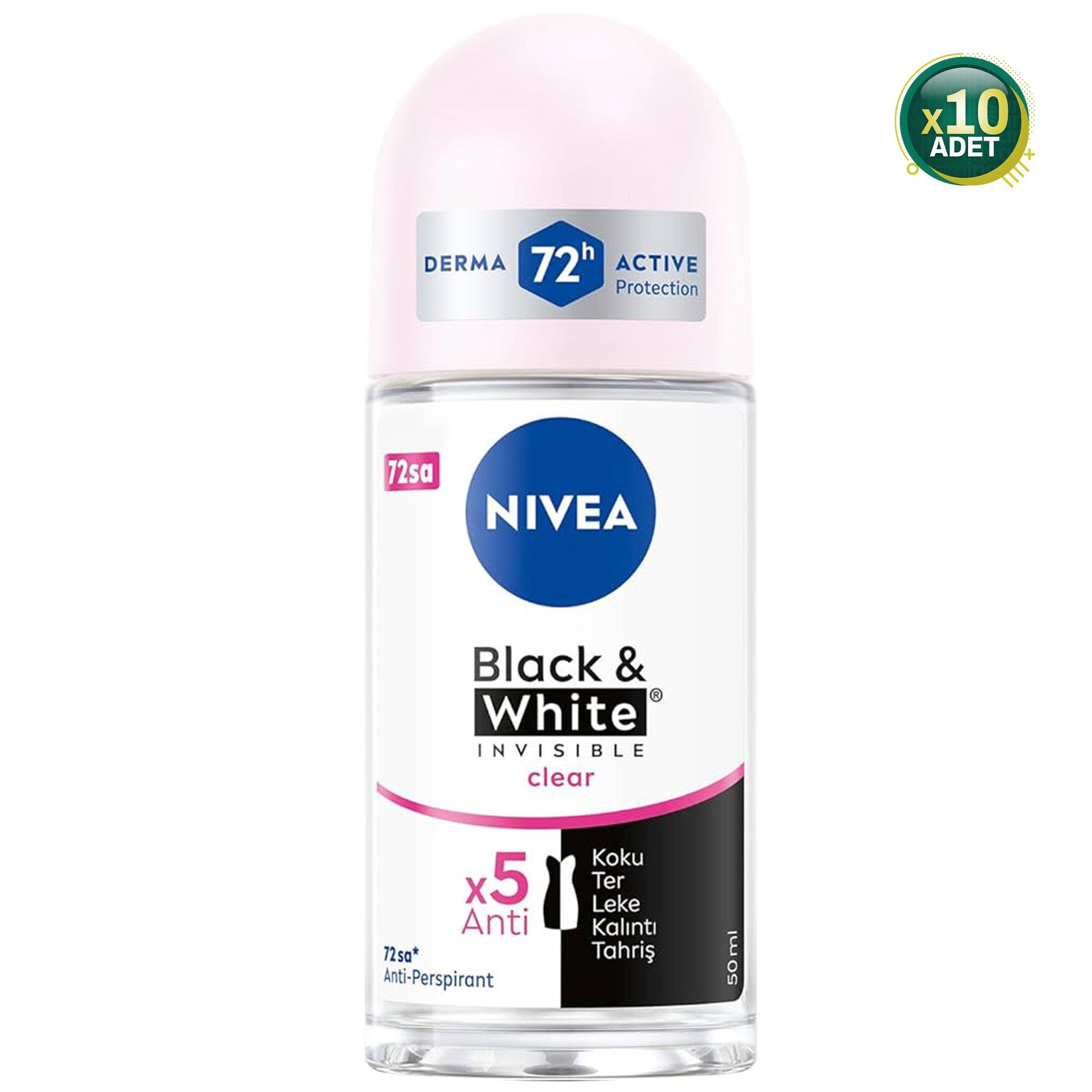 Nivea Invisible Black & White Clear Roll-On 50 ml 10 Adet