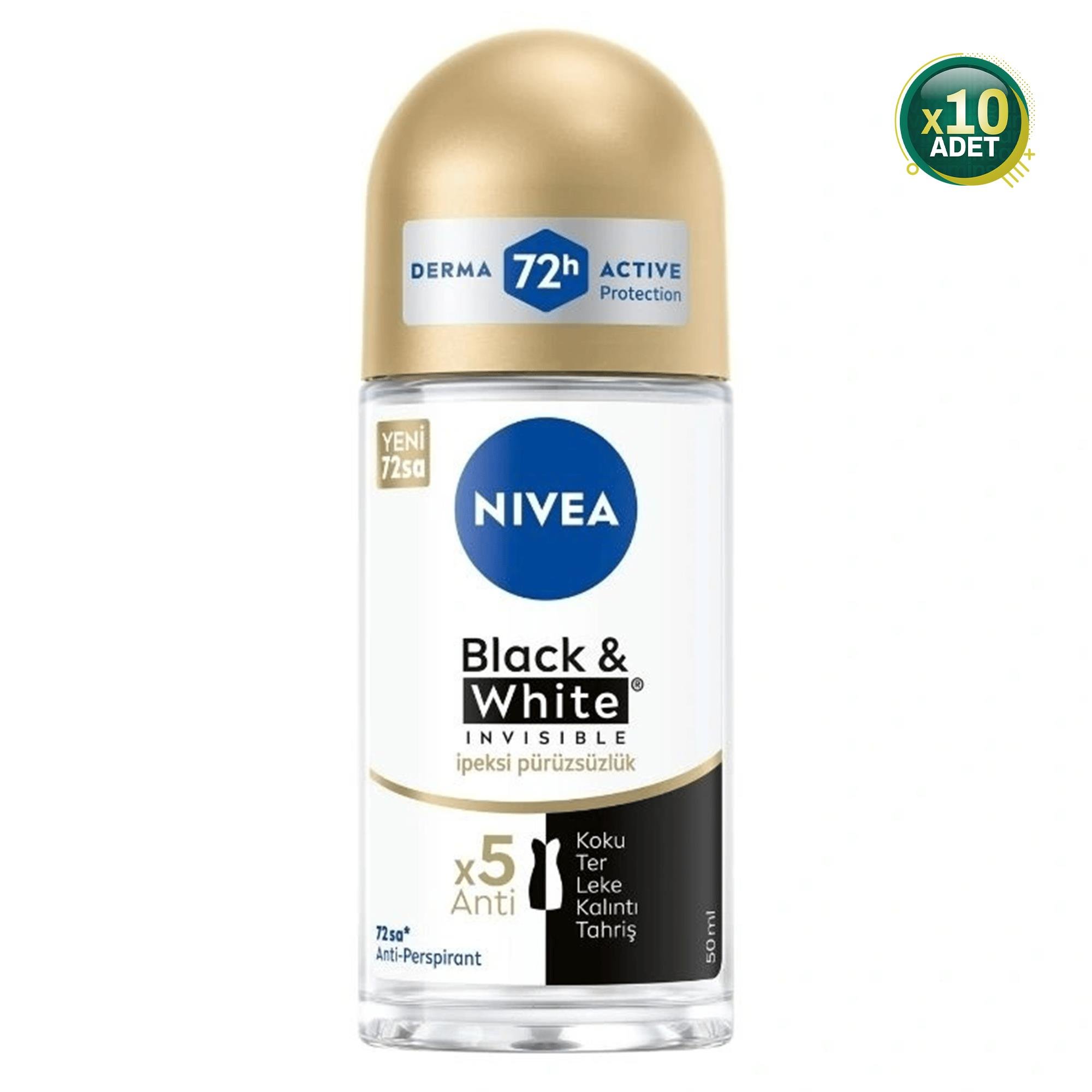 Nivea Invisible Black & White İpeksi Pürüzsüzlük 50 ml Roll-On 10 Adet