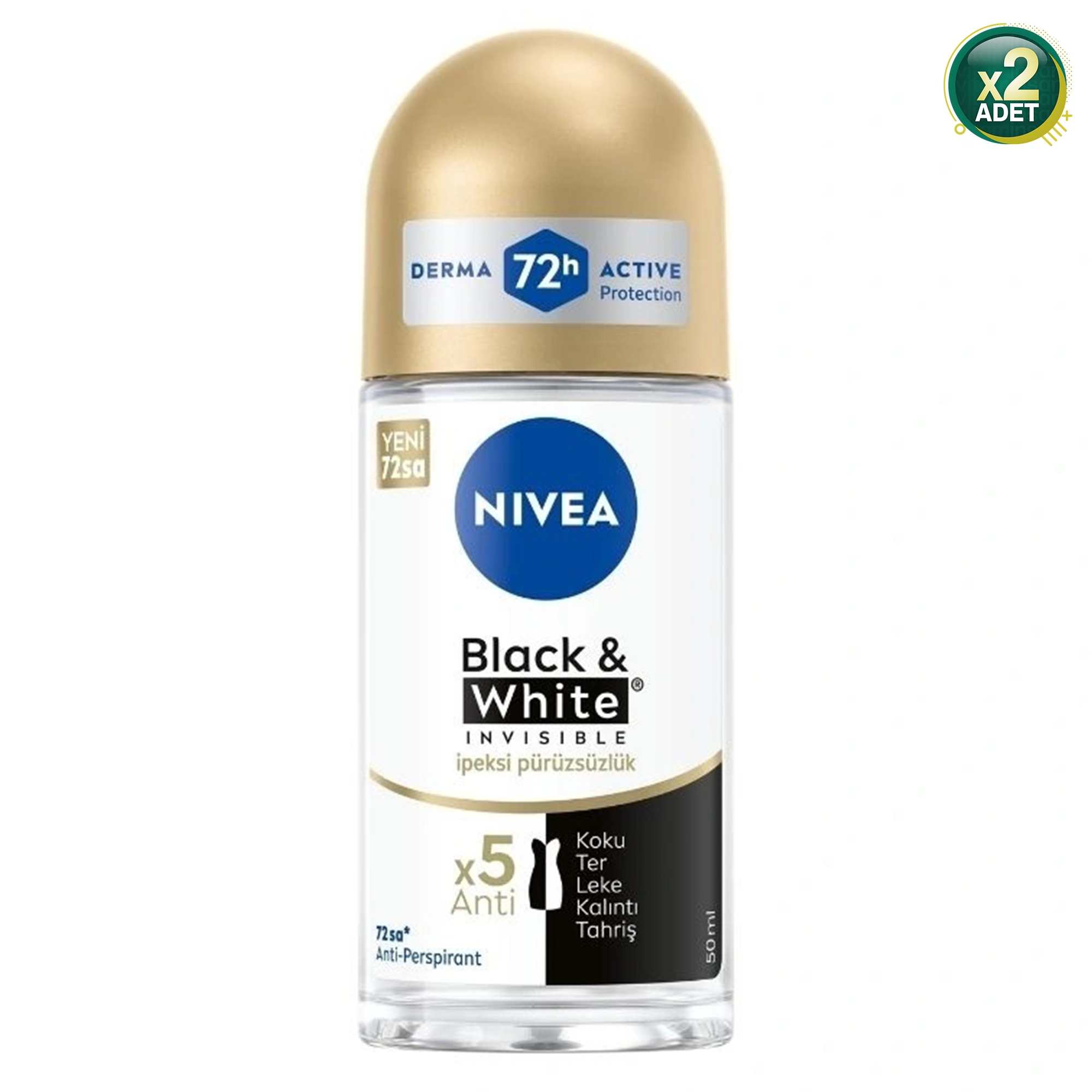Nivea Invisible Black & White İpeksi Pürüzsüzlük 50 ml 2 Adet Roll-On