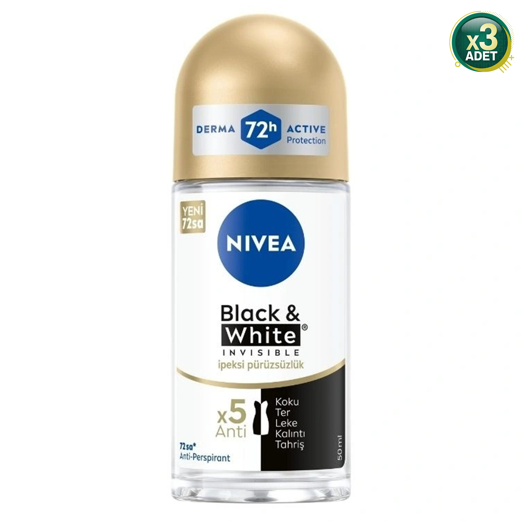 Nivea Invisible Black & White İpeksi Pürüzsüzlük 50 ml 3 Adet Roll-On