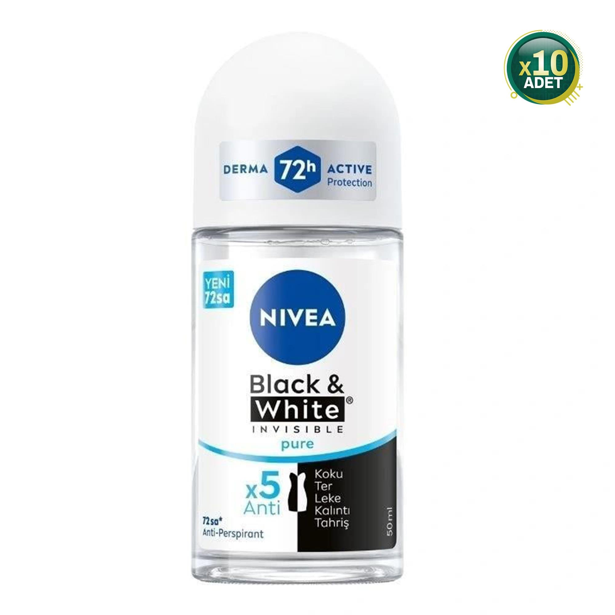 Nivea Invisible Black & White Pure Kadın Deodorant Roll-on 50 ml 10 Adet Toptan