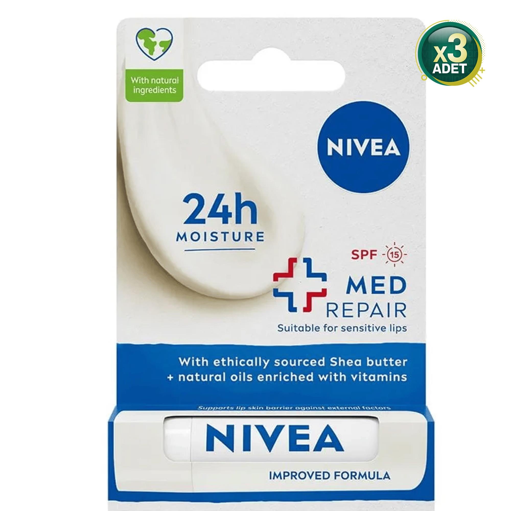 Nivea Lip Med Repair SPF 15 Dudak Bakım Kremi 4,8gr 3 Adet