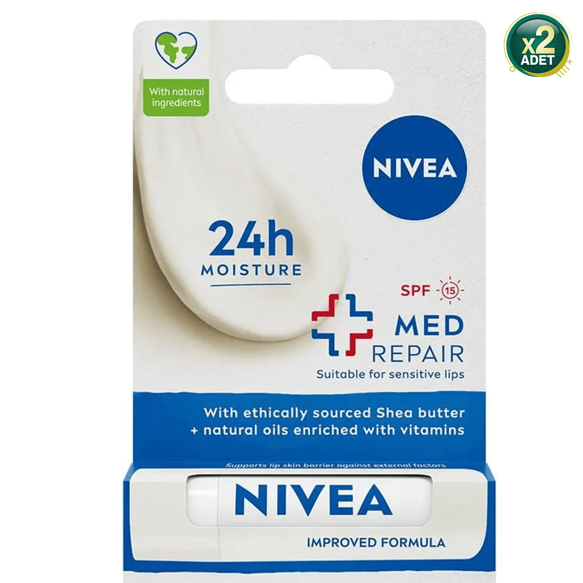 Nivea Med Repair SPF 15 Dudak Bakım Kremi 4.8 gr x 2 Adet