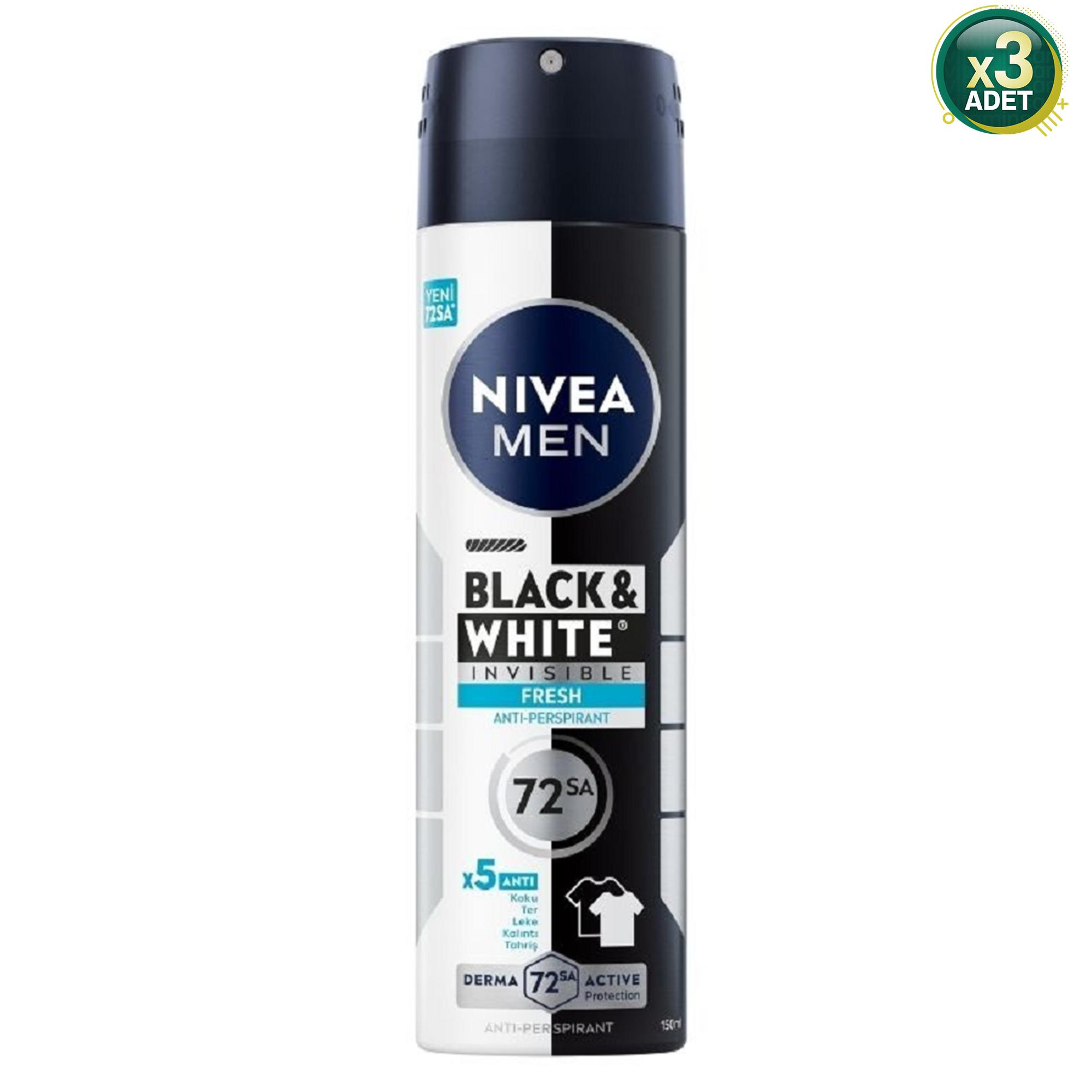 Nivea Men İnvisible Black & White Fresh Erkek Deodorant Sprey 150 ml 3 Adet