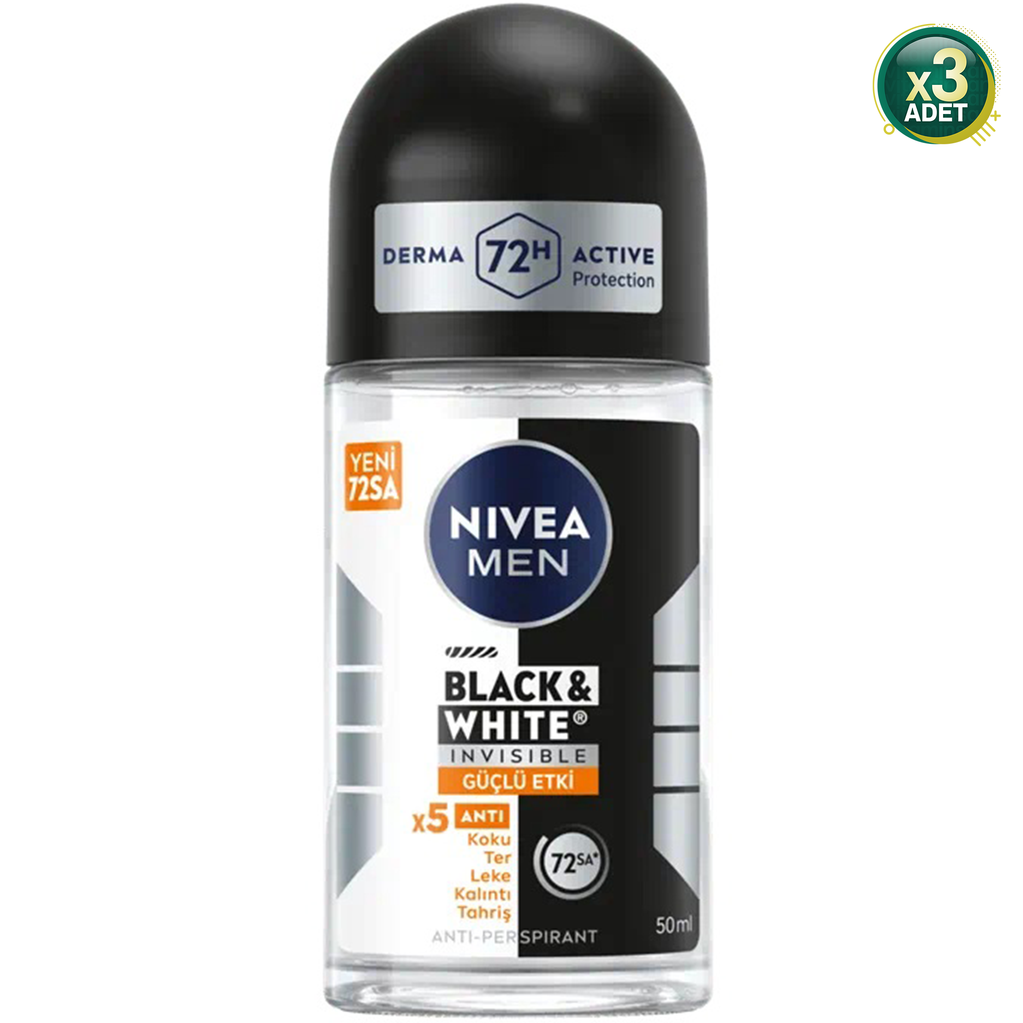 Nivea Men Invisible Black & White Güçlü Etki Erkek Roll-On 50 ml 3 Adet