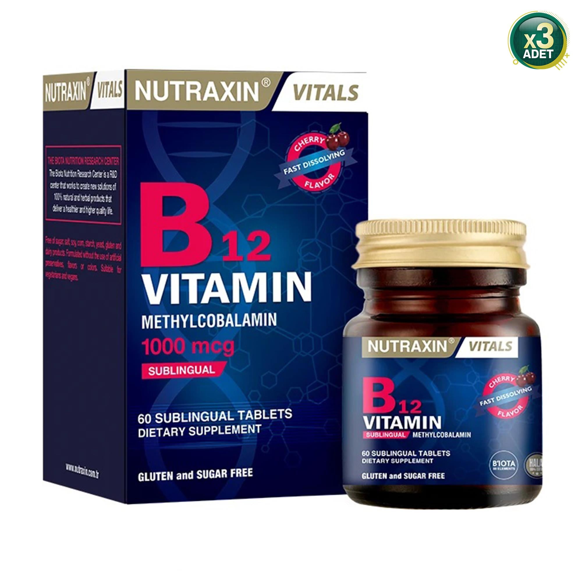 Nutraxin B12 Vitamin 1000 mcg 60 Tablet 3'lü