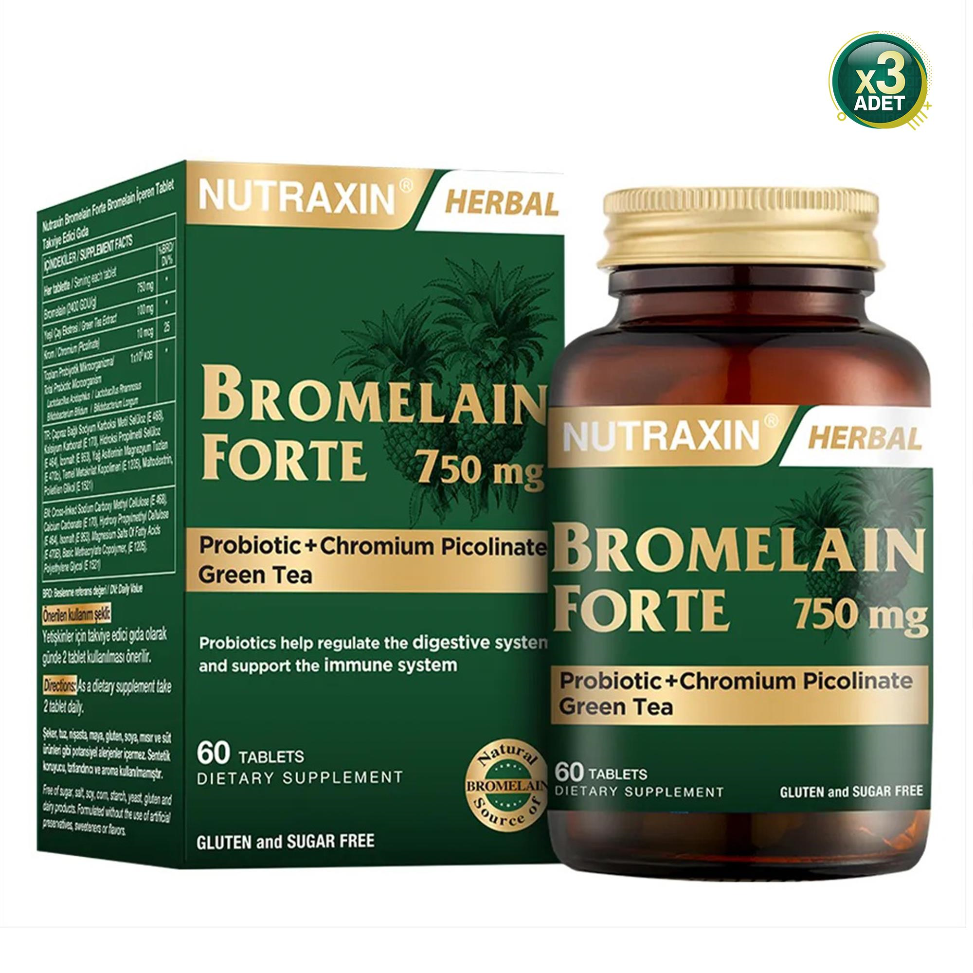 Nutraxin Bromelain Forte 60 Tablet 3 Adet 