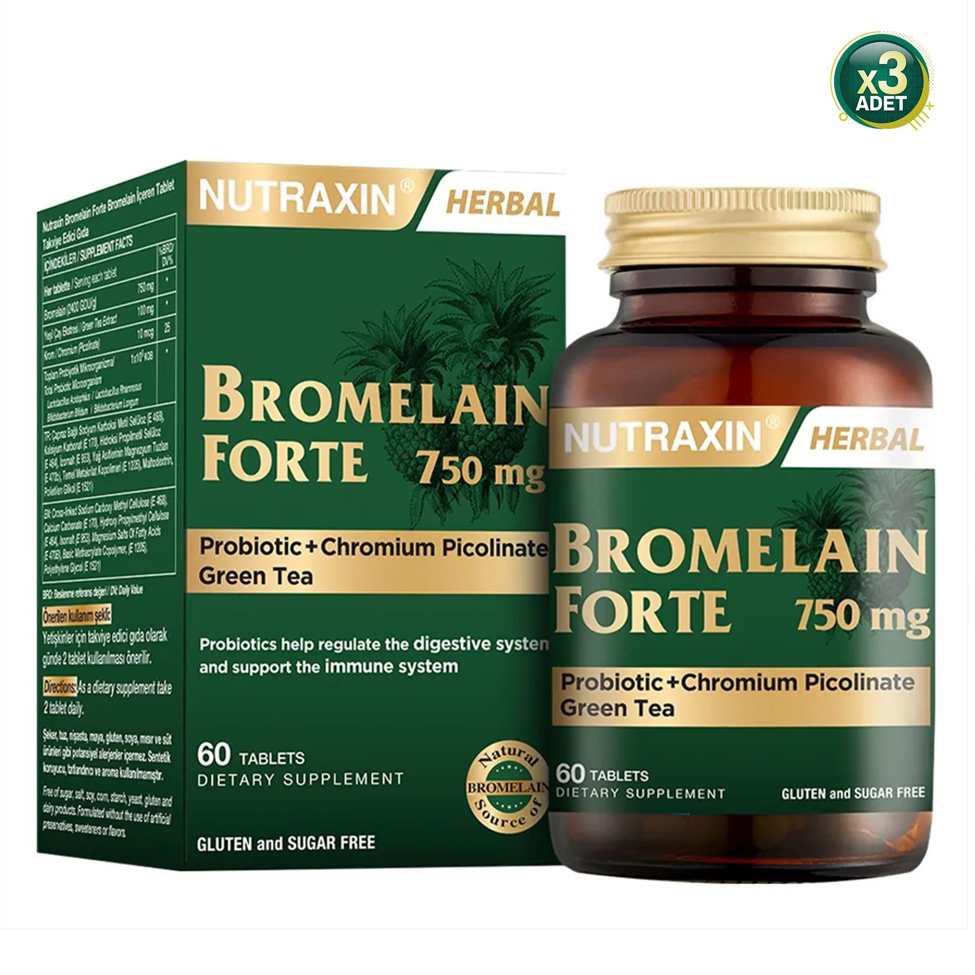 Nutraxin Bromelain Forte 60 Tablet 3 Adet 