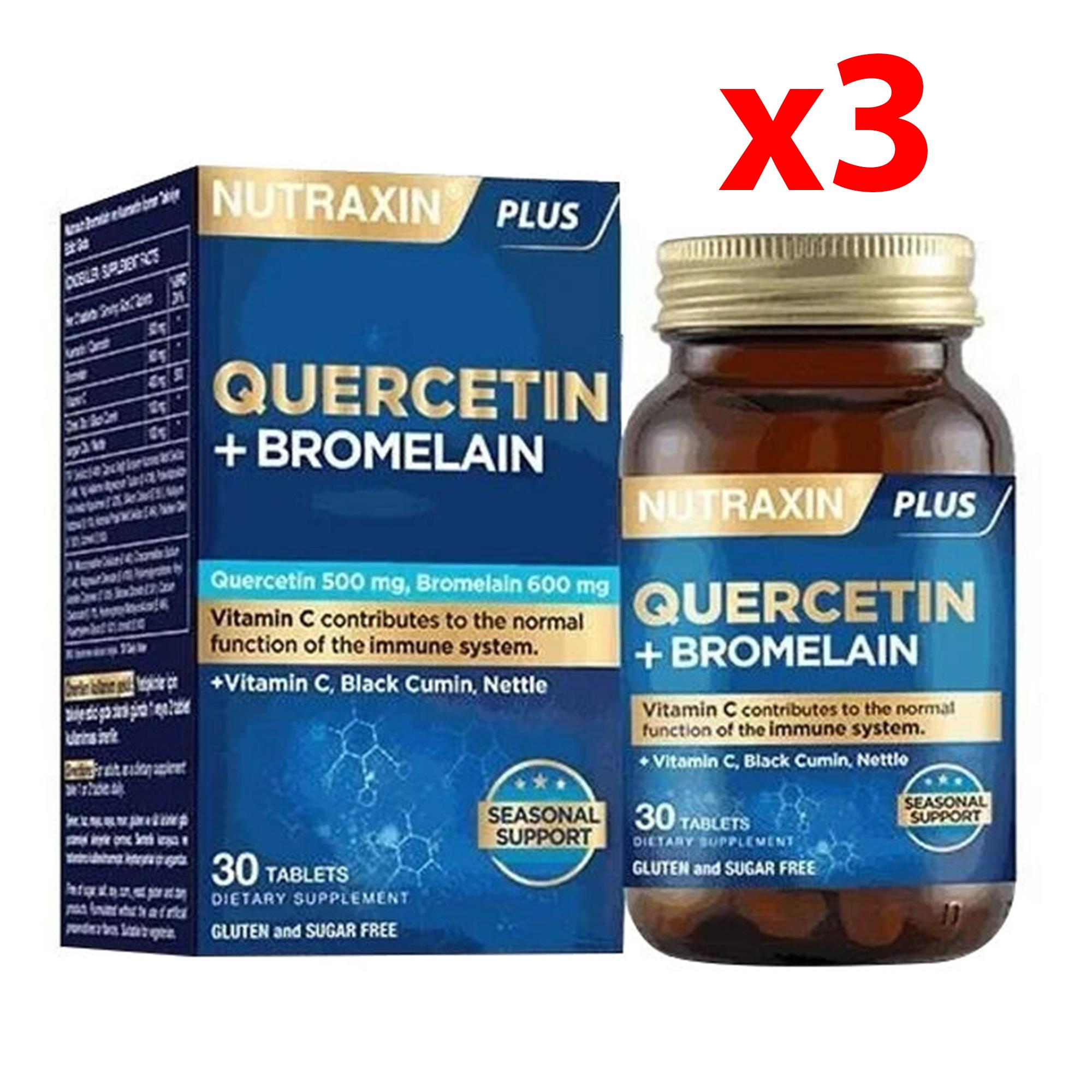 Nutraxin Bromelain ve Kuersetin İçeren Takviye Edici Gıda 30 Tablet 3 Adet