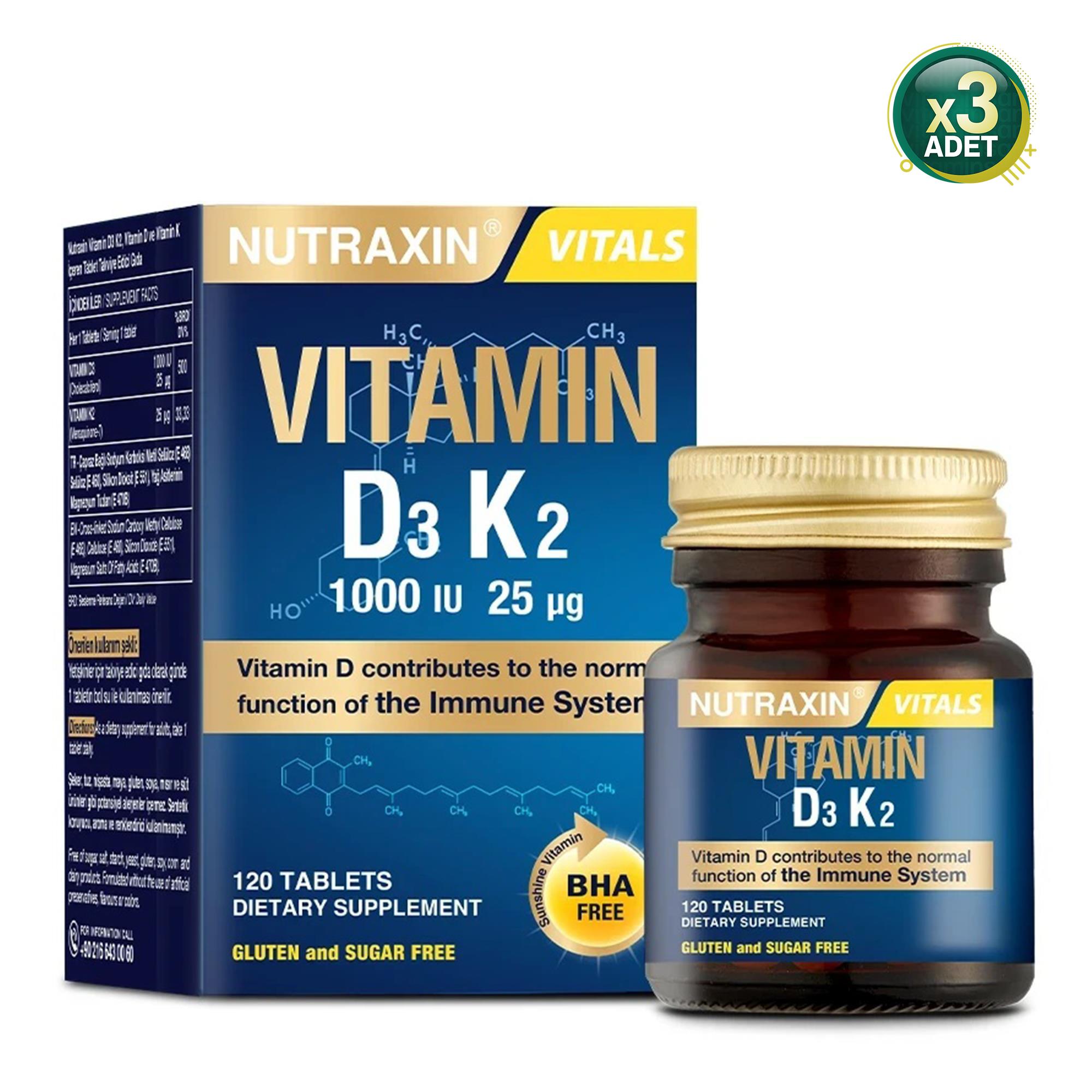 Nutraxin D3K2 Vitamin 1000 IU 120 Tablet 3 Adet