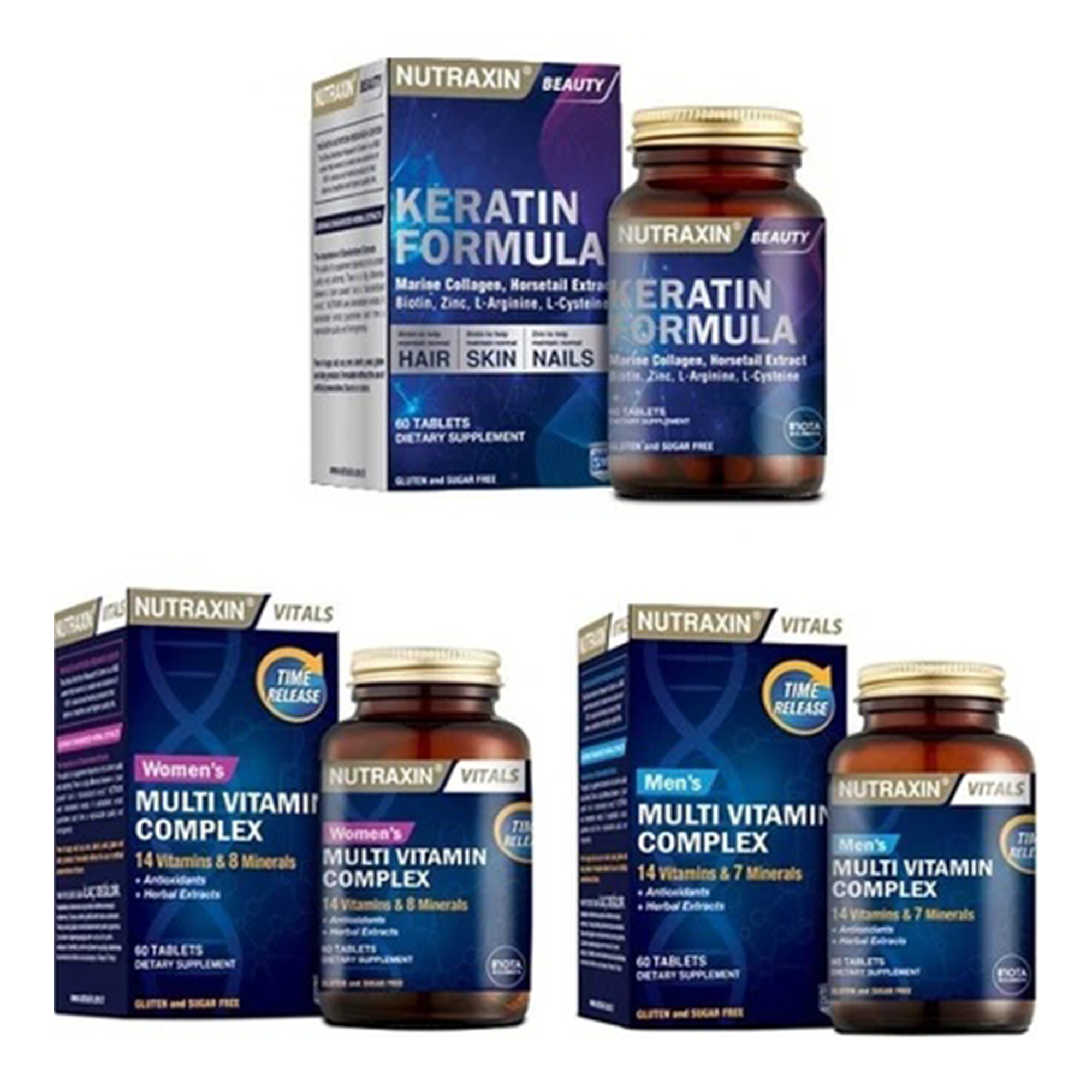 Nutraxin Keratin Formula 60 Tablet + Kadın + Erkek Tam Destek Multivitamin - --
