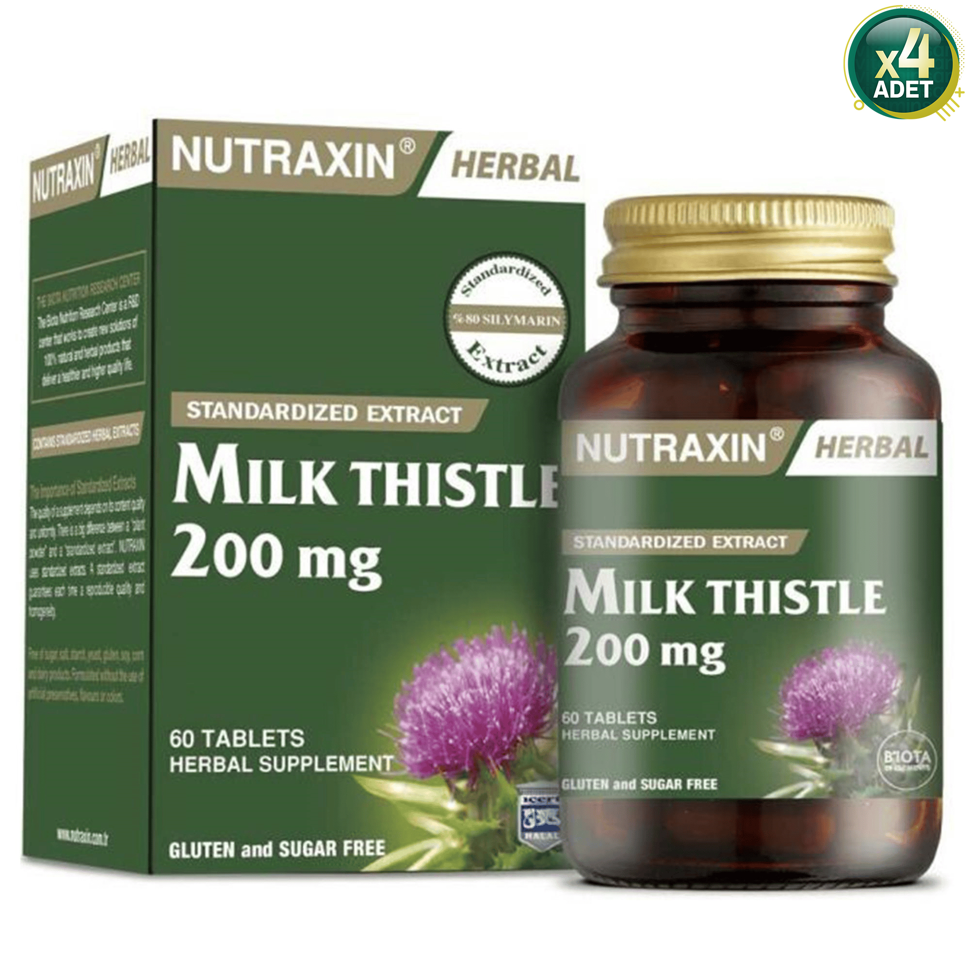 Nutraxin Milk Thistle 200 mg 60 Tablet 4 Adet